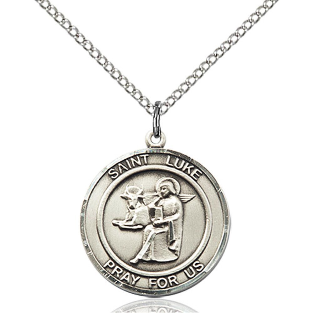 St. Luke The Apostle Sterling Silver Round Medal Pendant - Handcrafted Religious Jewelry for Men & Women - Perfect for Baptism, Confirmation & Spiritual Gifts