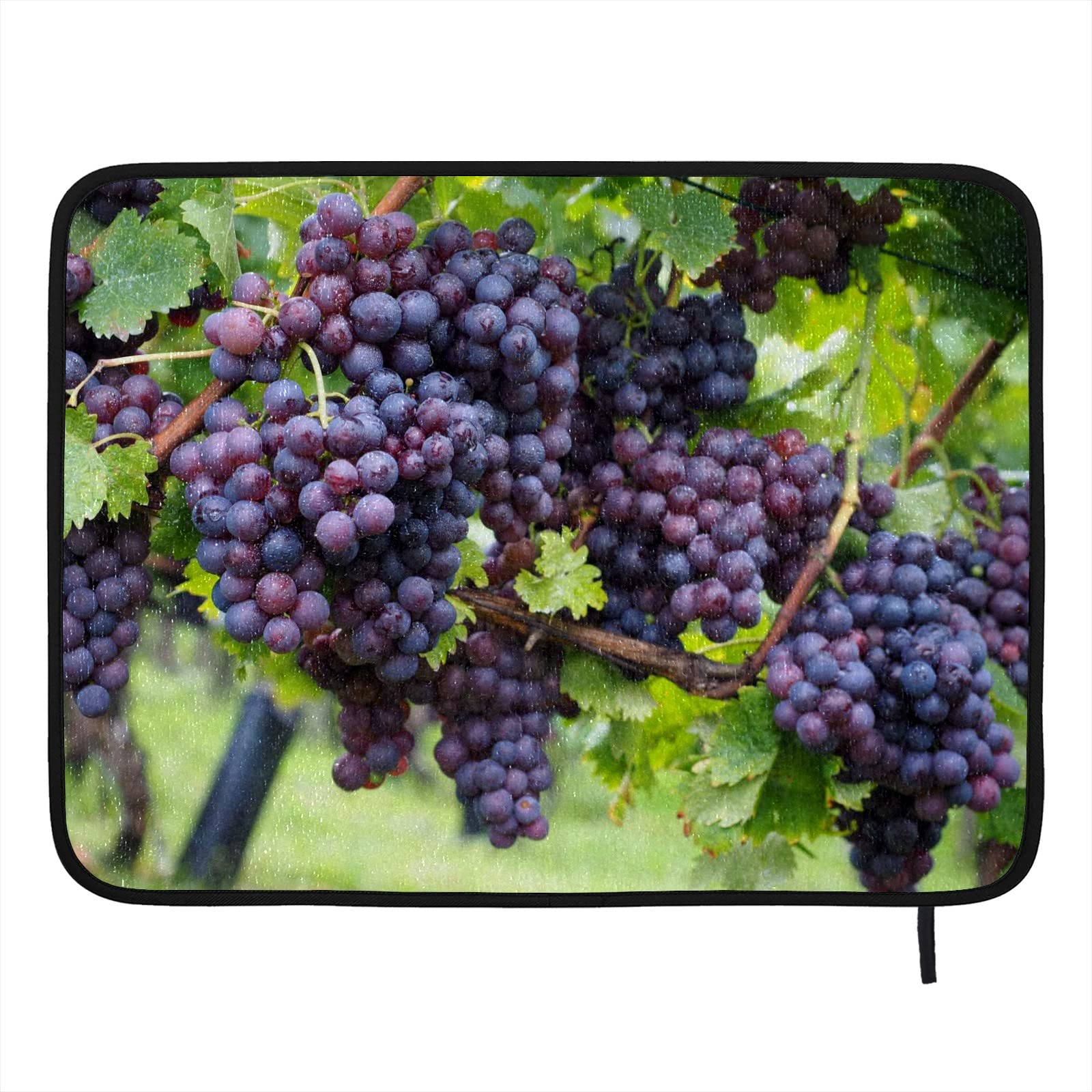 Purple Grapes Dish Drying Mat - Reversible Microfiber Kitchen Counter Mat (18x16in) for Dishes & Fruits