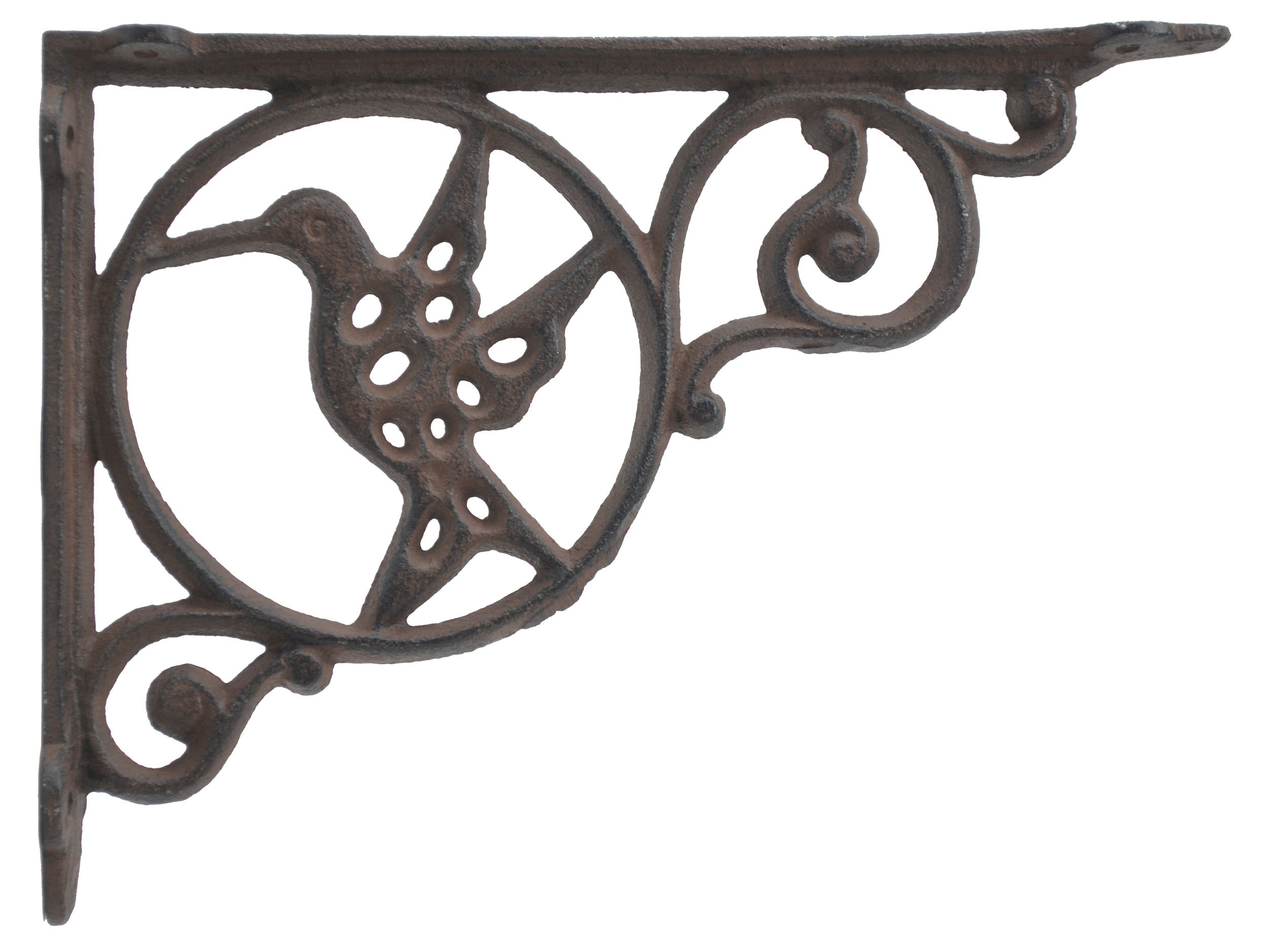 Cast Iron Wall Shelf Bracket with Hummingbird Design - 8.75