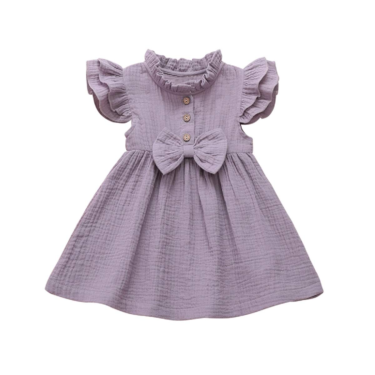 Haokaini Toddler Girls Ruffle Bowknot Princess Dress - Cotton Linen Party Wedding Outfit for Infants | Perfect for Birthday, Pageant & Special Occasions