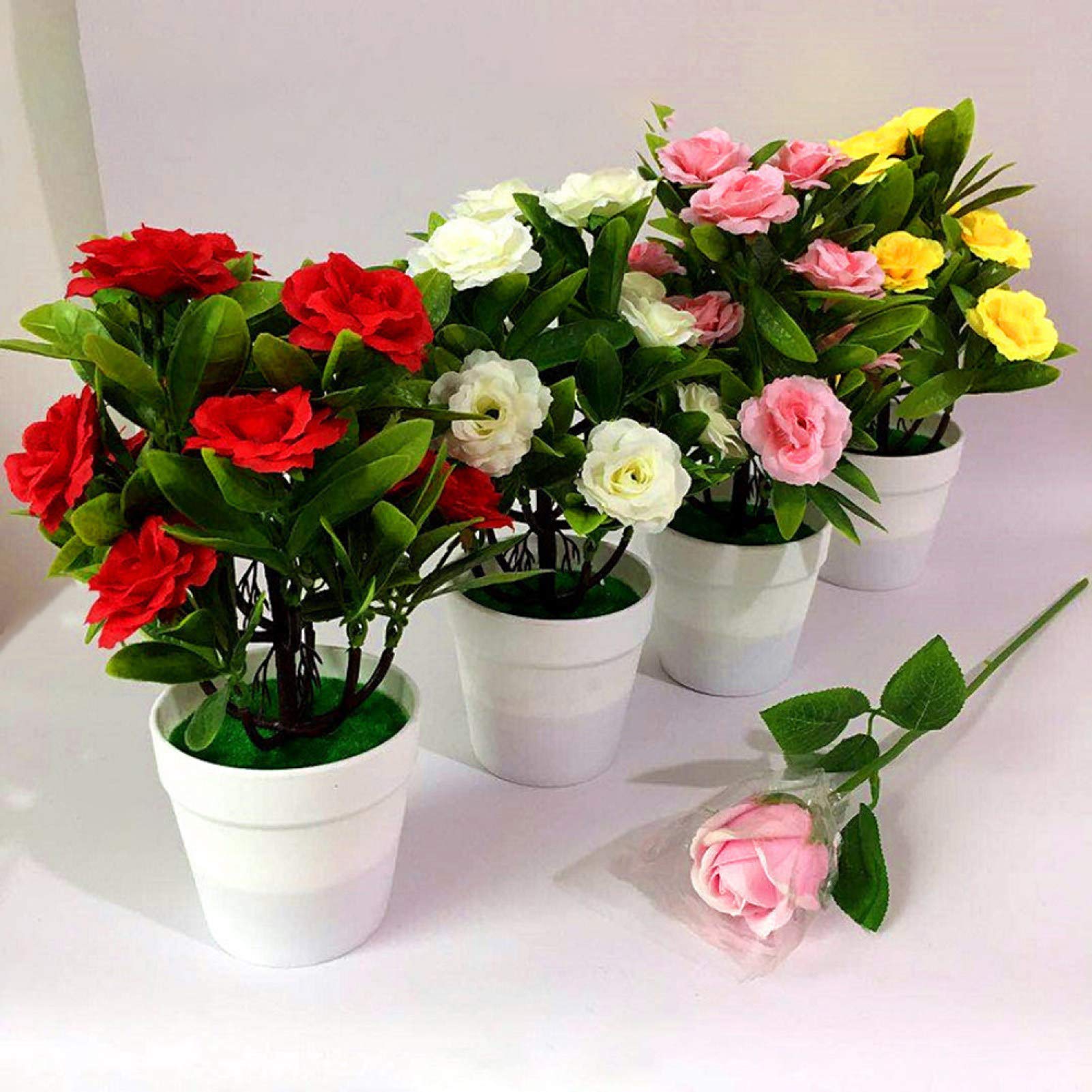 Walbest Artificial Plants & Fake Flowers - 1 Set Artificial Pine Tree & Rose Potted Bonsai for Home, Office, Garden Decor (Red) | Perfect for Living Room Centerpiece, Desk Decor & Outdoor Landscaping