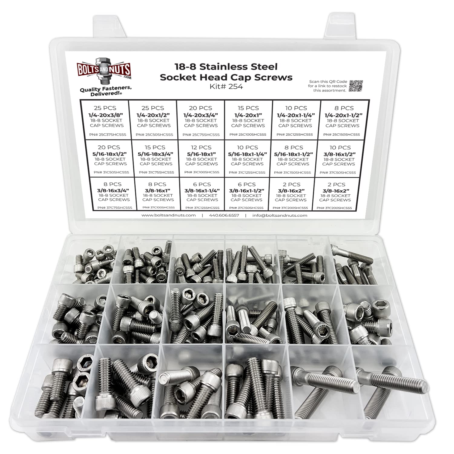 18-8 Stainless Steel Socket Cap Screws Assortment Kit - 211 PCS Coarse Thread for DIY, Furniture Assembly & Automotive Repair