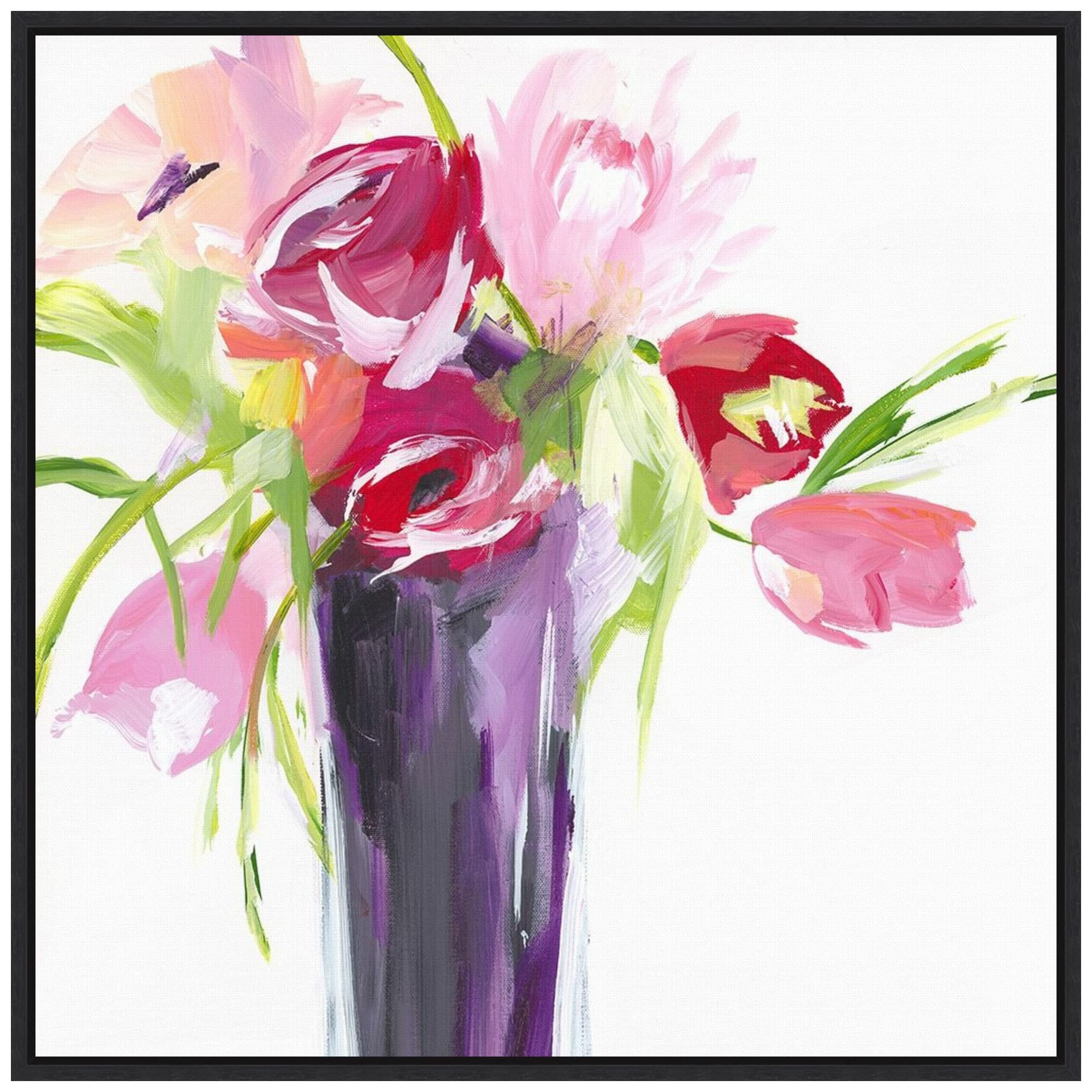 Susan Pepe Bold Flowers I Framed Canvas Wall Art Print - 22x22 Inches, Sylvie Black Frame - Modern Floral Home Decor for Living Room, Bedroom & Office