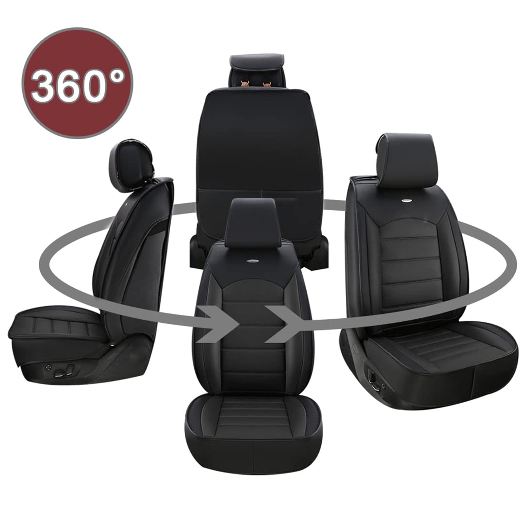 Premium PU Leather Car Seat Covers for Kicks - 5-Piece Full Set (Front & Rear Seats) - Waterproof, Soft & Durable Protection - Black Standard - Perfect for Daily Commuting, Road Trips & Family Protection