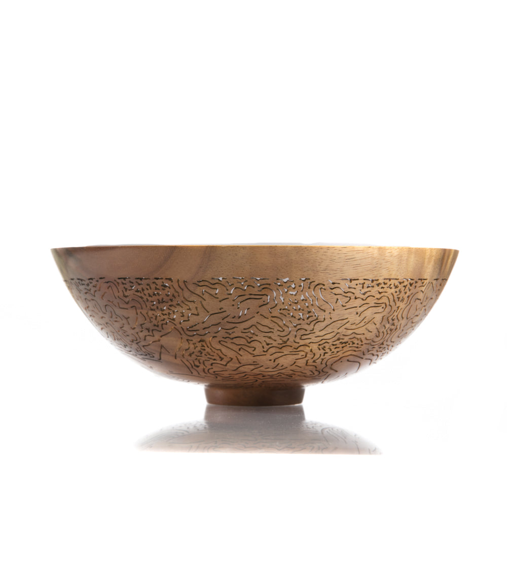 Handcrafted Pierced Koa Wood Bowl with Whale Design - Hawaiian Artisan Home Decor by Patrick & Peggy Bookey - Perfect for Wall Display, Table Centerpiece, or Gift Giving