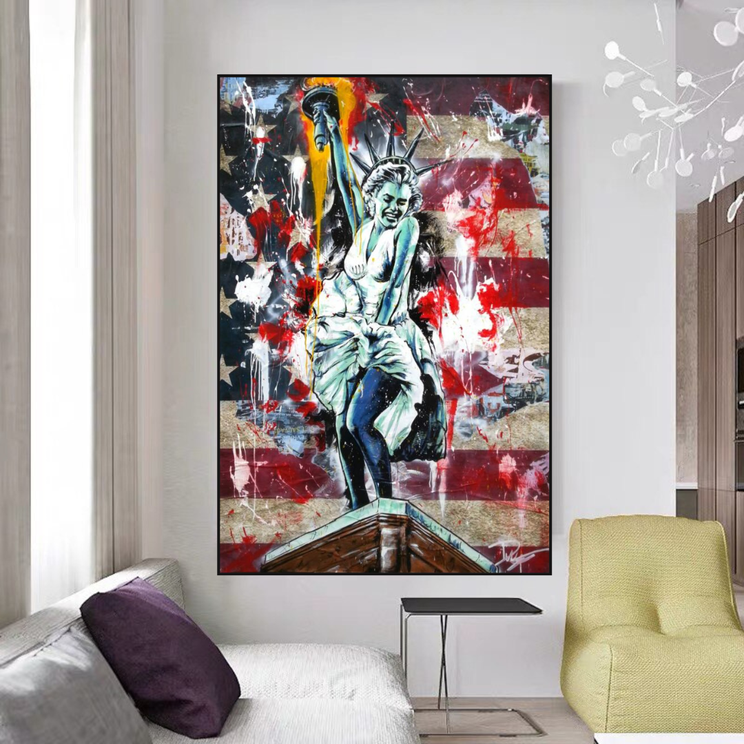 Statue of Liberty & Marilyn Monroe Tribute Poster - Vintage Wall Art Decor for Home, Office & Gifts