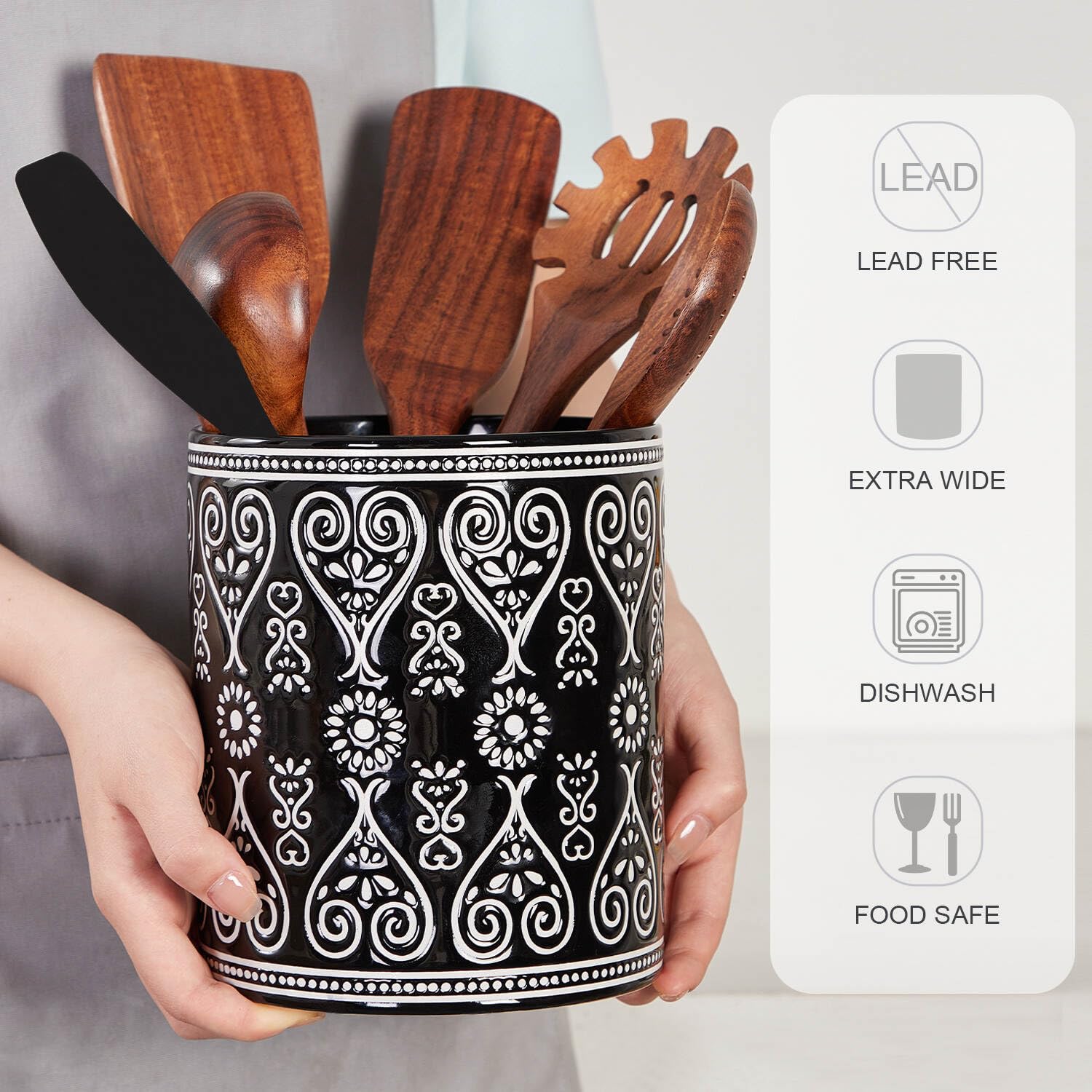 Extra Large Black Heavy Ceramic Utensil Holder – 7
