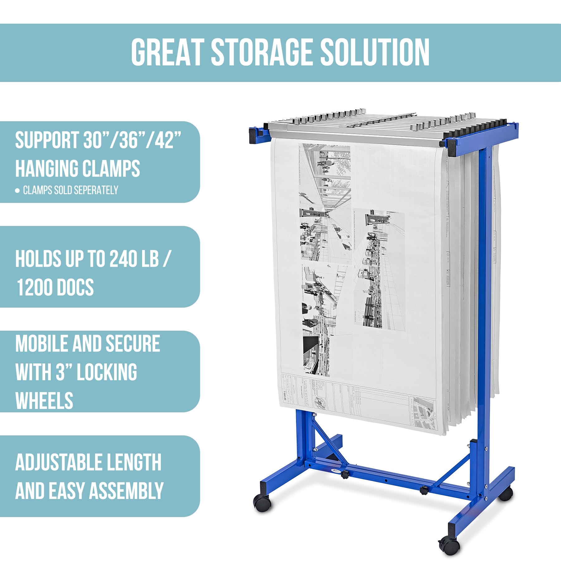 Adjustable Mobile Blueprint Storage Rack with Wheels - Vertical Architect Drawing Holder for Construction Plans, Blueprints & Posters | Perfect for Office, Jobsite & Design Studio Organization