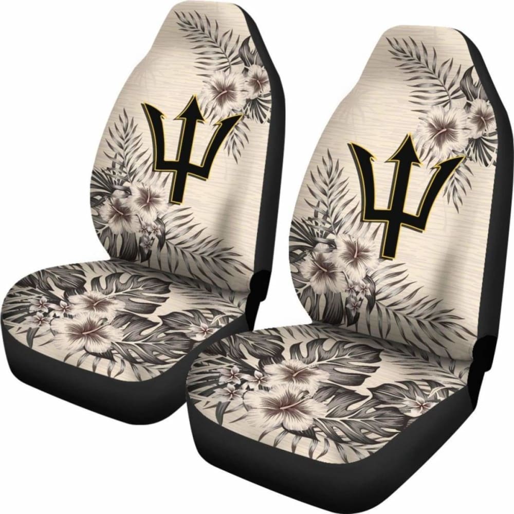 Premium Barbados Car Seat Covers - Beige Hibiscus Design (Set of 2) | Universal Fit for Cars, SUVs & Trucks | Waterproof & Comfortable for Road Trips & Daily Commute