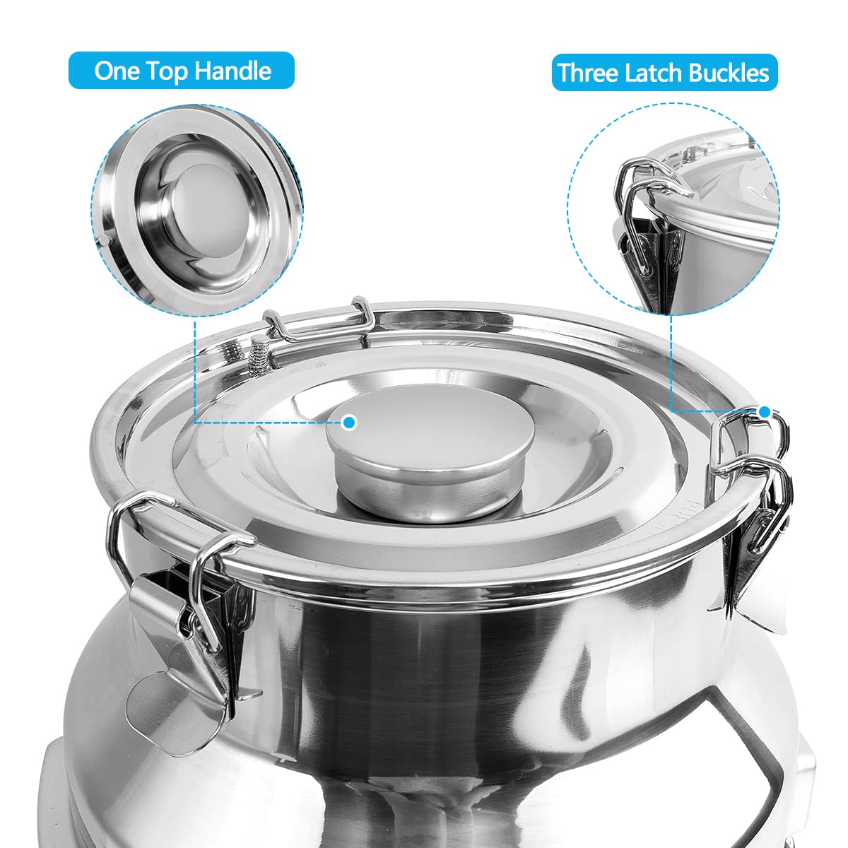 Premium 304 Stainless Steel 20L (5.25 Gallon) Milk Can with Spigot & Airtight Lid - Heavy Duty Food Grade Pail for Milk, Wine, Beer, and Beverage Storage - Ideal for Dairy Farms, Home Brewing, and Commercial Use