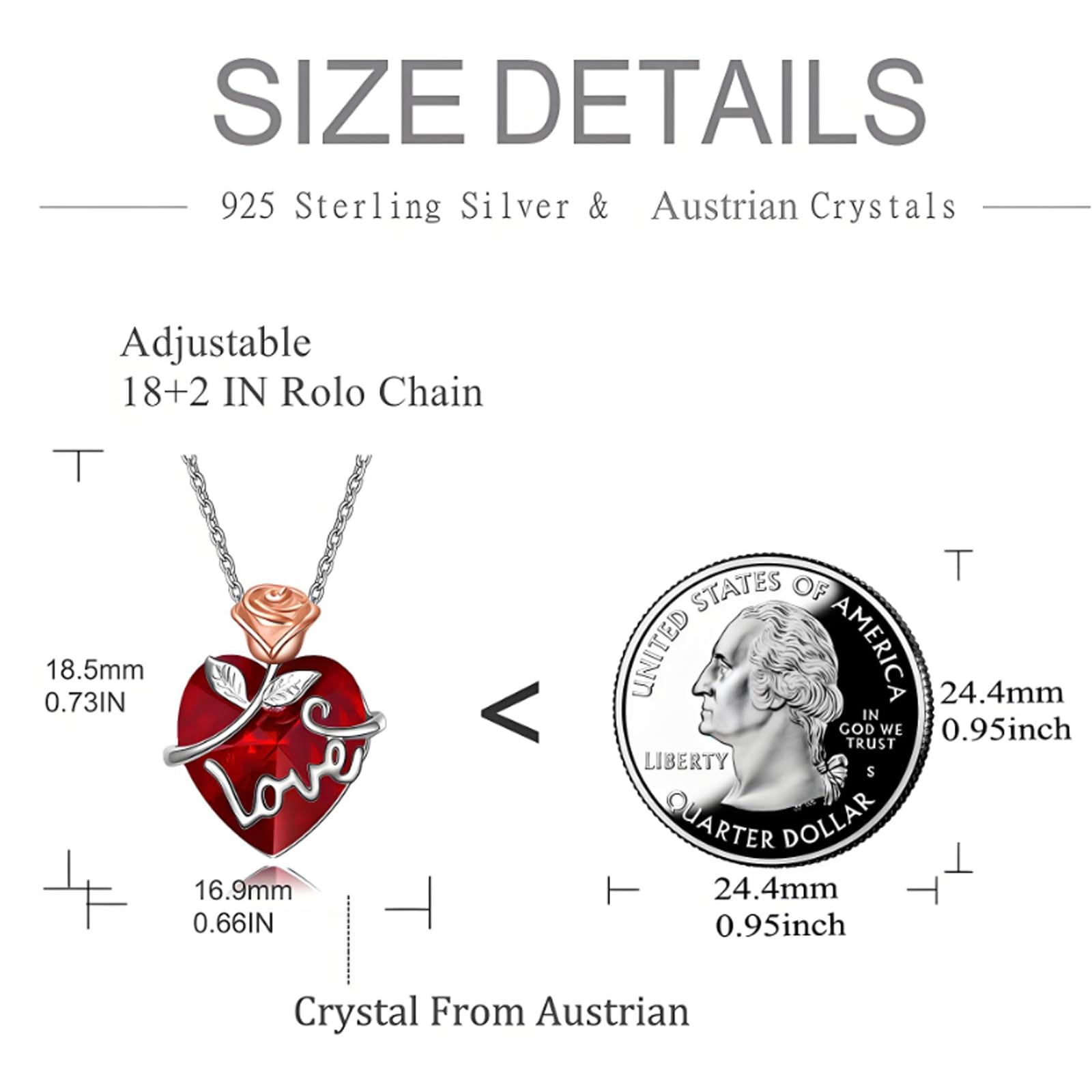 AOBOCO Rose Flower Crystal Pendant Necklace for Women - Sterling Silver Romantic Love Jewelry Gift for Anniversary, Valentine's Day & Birthday - Perfect for Date Night, Wedding & Special Occasions