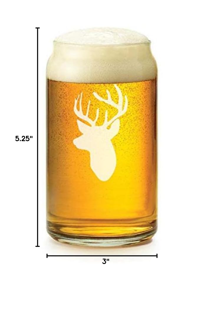 16 oz Beer Can Glass with Deer Head and Antlers - Perfect for Hunting Lodge, Man Cave, or Outdoor Party Decor