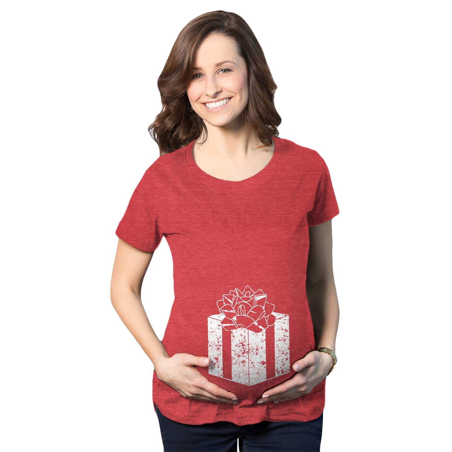 Funny Maternity Belly Pregnancy Announcement T-Shirt - Cute Christmas Gift for Expecting Moms - Perfect for Gender Reveals, Baby Showers & Holiday Photos