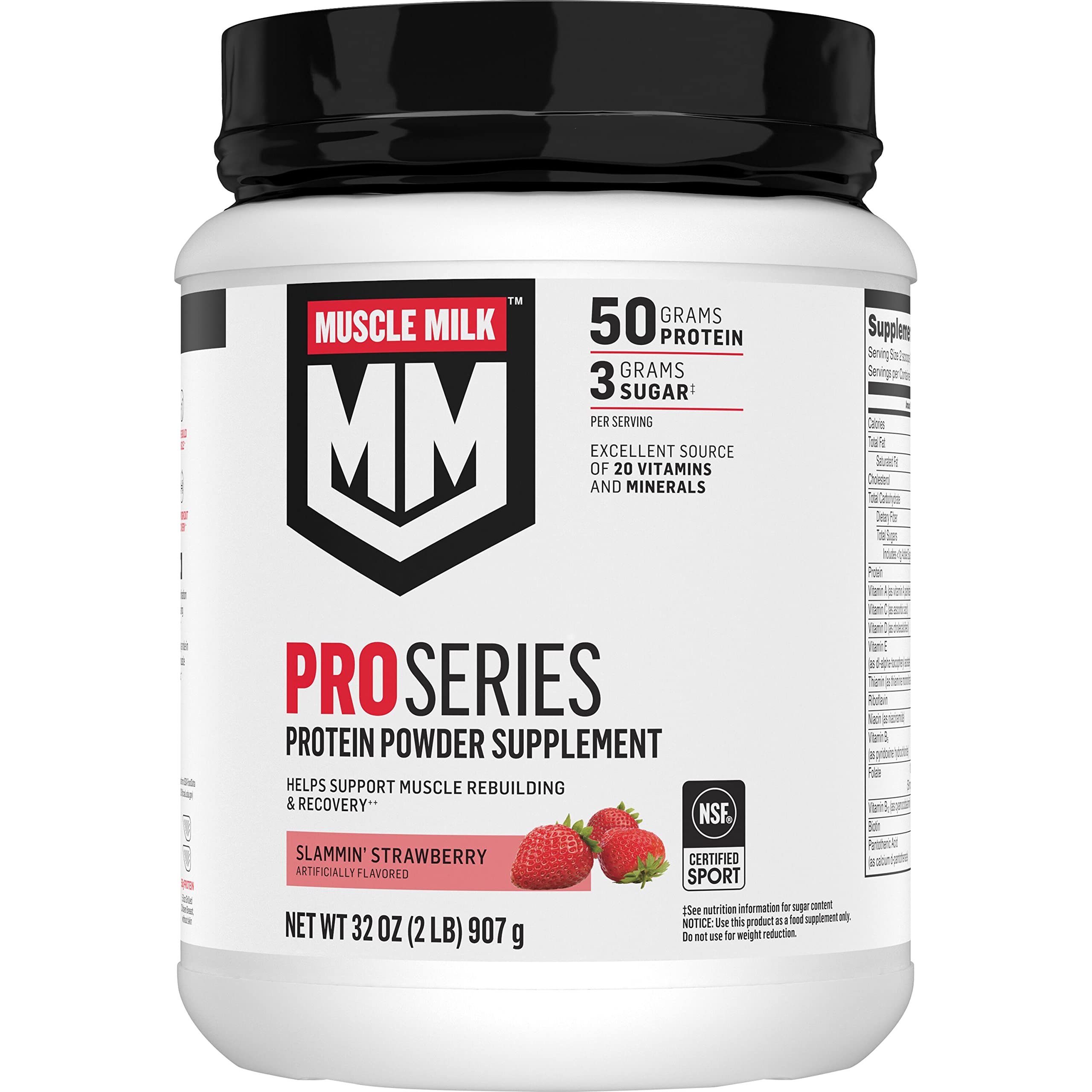 Muscle Milk Pro Series Protein Powder - Strawberry Flavor, 2lb (Pack of 1) | High Protein Shake for Muscle Recovery & Post-Workout Nutrition | Ideal for Gym, Fitness & Bodybuilding