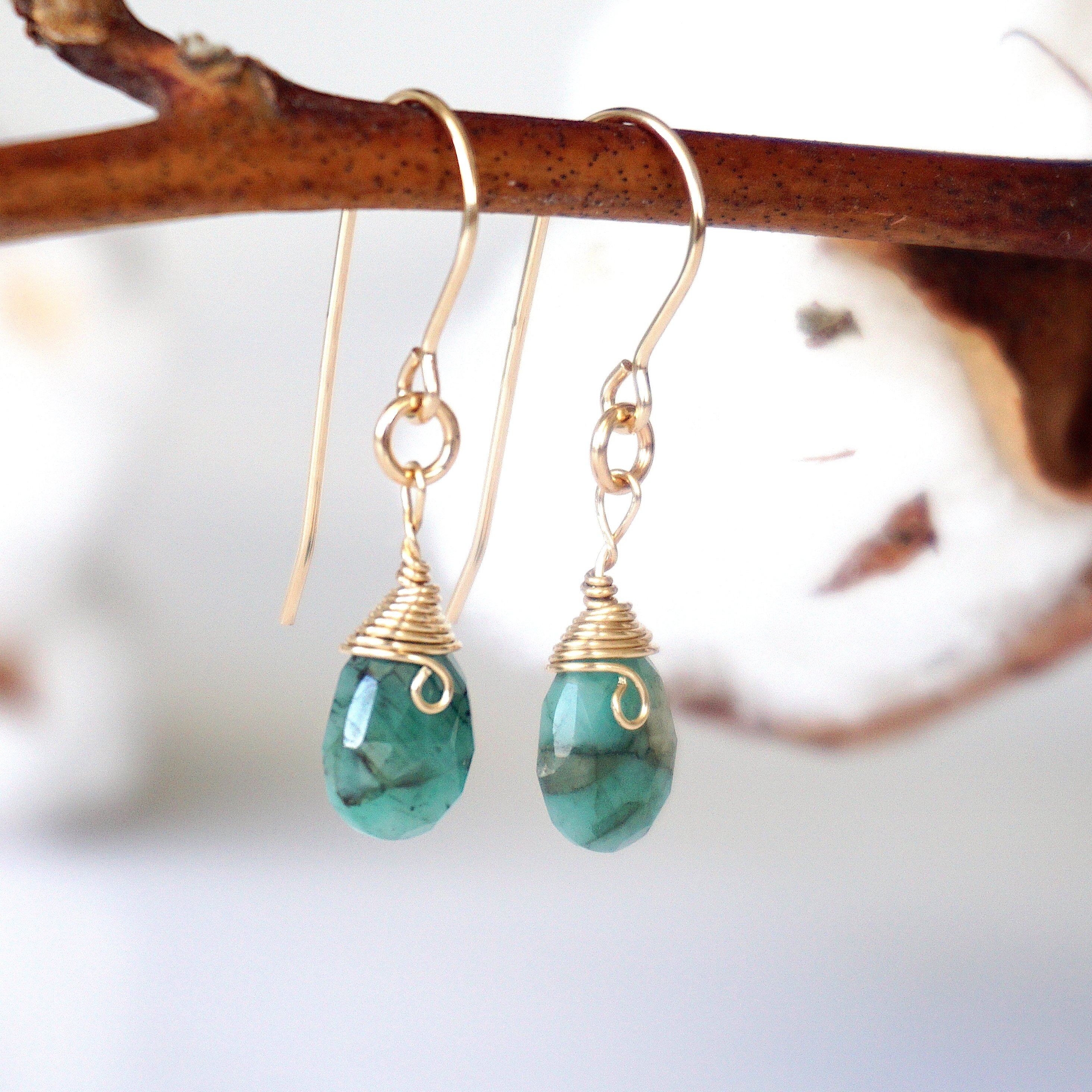 Emerald Teardrop Earrings 14k Gold Filled - Elegant Dangle Earrings for Women, Perfect for Weddings, Parties & Special Occasions