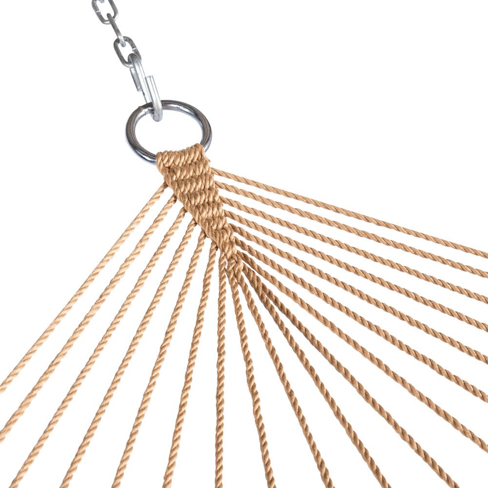 10.5 FT Double 2 Person Caribbean Rope Hammock - Hand Woven Polyester Outdoor Hammock with Spreader Bars - 450 LBS Capacity Tan - Perfect for Backyard, Patio, Poolside & Beach Relaxation