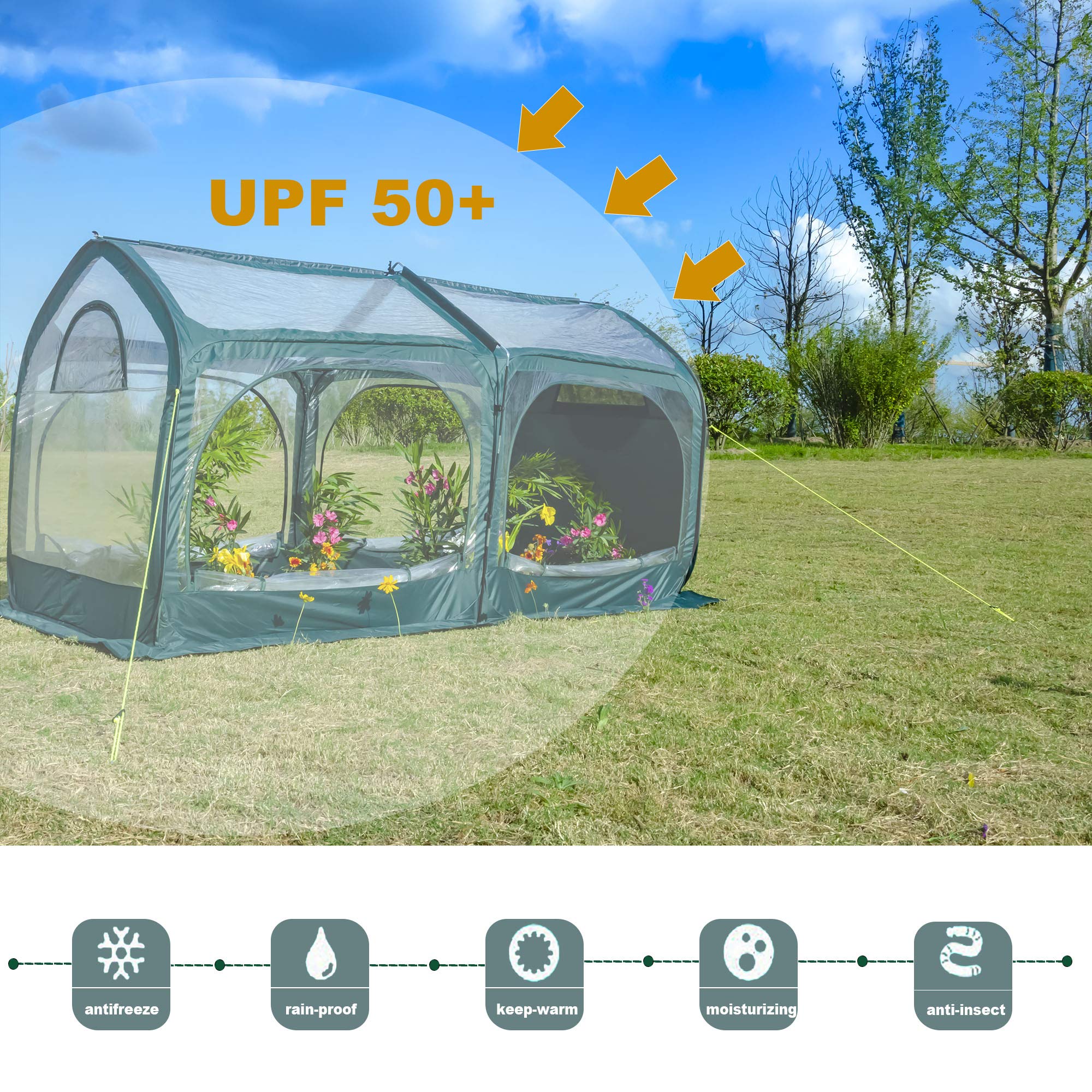 Porayhut Pop Up Greenhouse Cover - Mini Flower House for Gardening, Plant Protection from Cold & Frost - PVC Backyard Greenhouse for Plants & Flowers - Perfect for Indoor/Outdoor Gardening, Seed Starting & Winter Plant Care