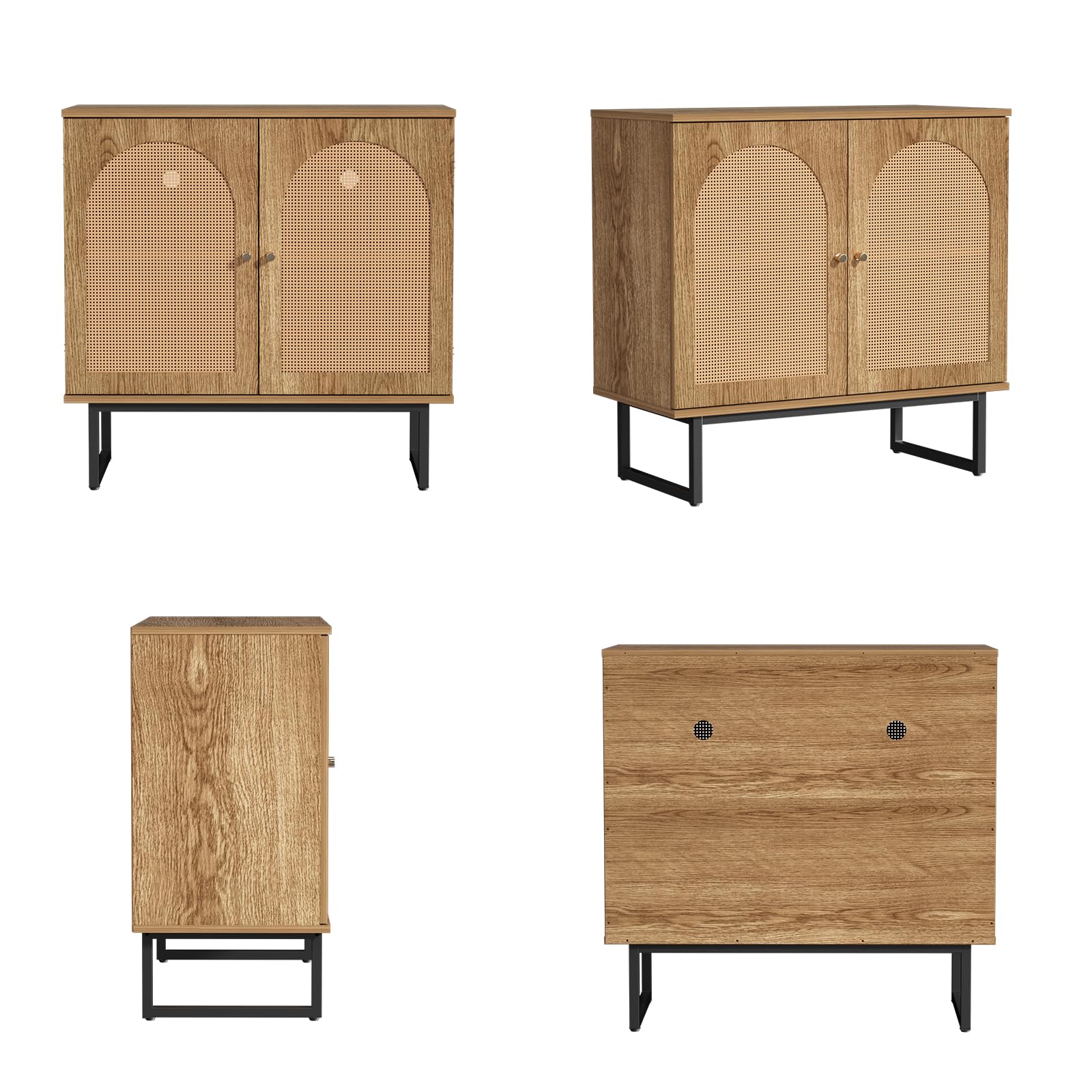 Rattan Sideboard Buffet Cabinet with Metal Legs - Boho Style Credenza for Living Room, Dining Room, Entryway - Natural Wood Buffet Storage Cabinet Set of 2 - Perfect for Home Decor, Entertaining & Organizing Dishes