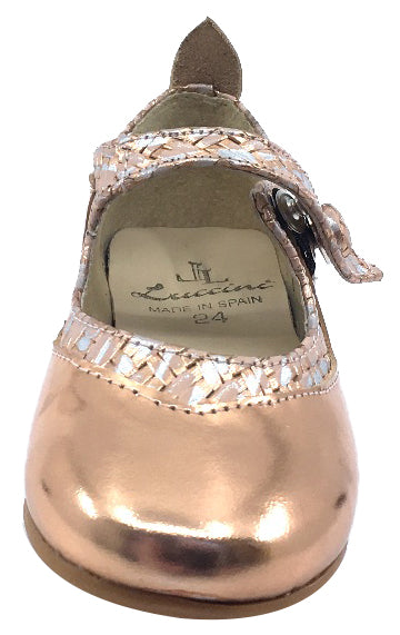 Luccini Girls Snap Mary Jane Shoes with Copper & Cork Trim - Stylish & Comfortable Flats for School, Parties & Everyday Wear