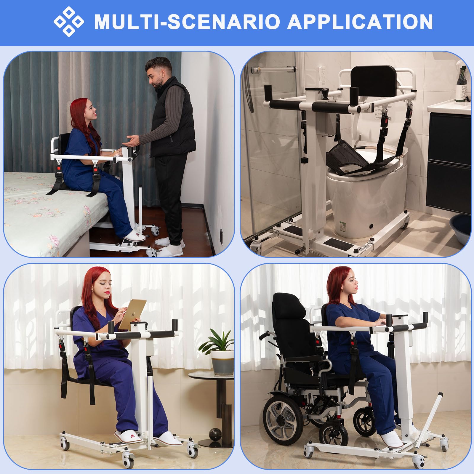 Electric Foldable Wheelchair Patient Lift Transfer Chair with Upgrade Cushion - Portable Lift Aid Transport Chair for Seniors & Home Care - Ideal for Elderly Mobility Assistance & Safe Patient Transfers