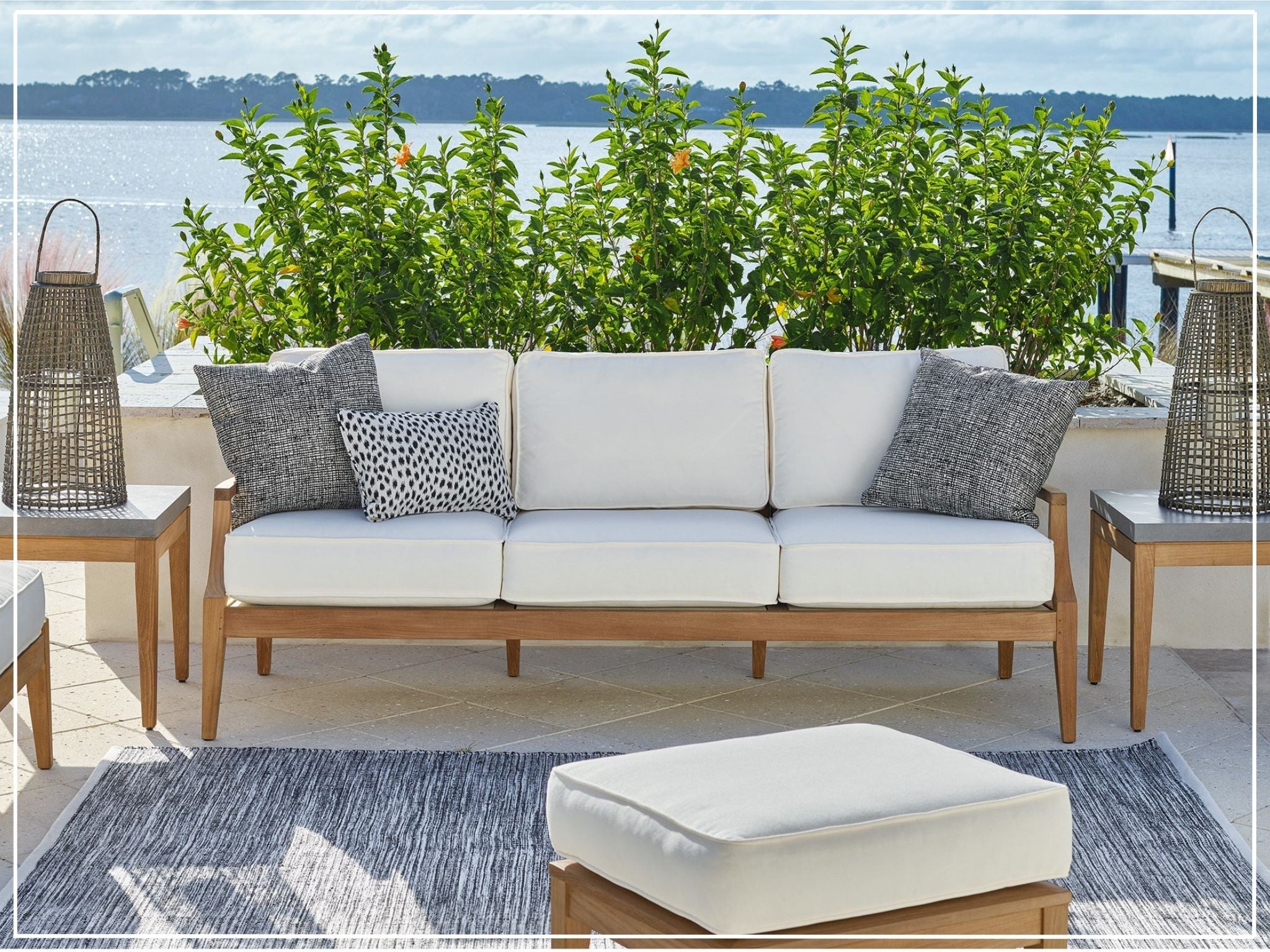 Universal Furniture Coastal Living Outdoor Chesapeake Sofa with Natural Teak Finish - Waterproof Patio Furniture for Beach House, Poolside & Garden Relaxation