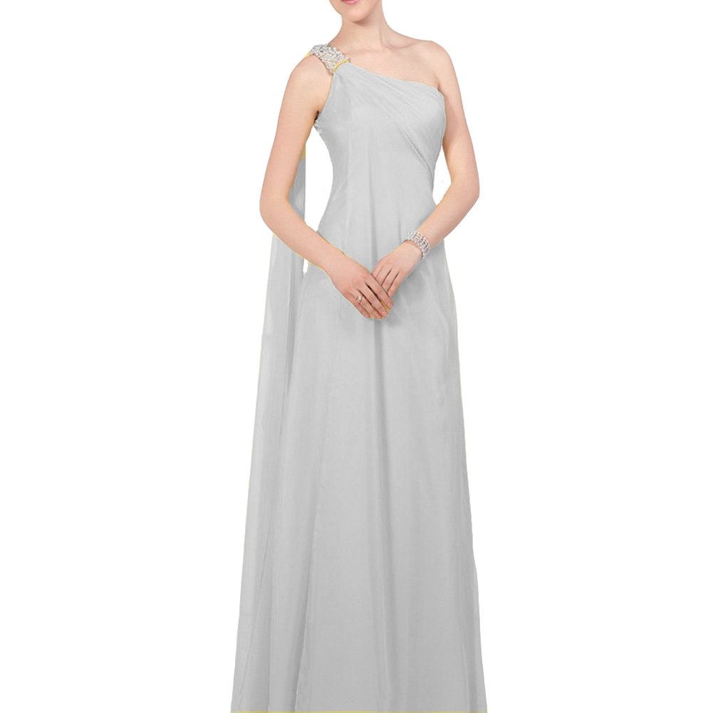 Kivary® Beaded One Shoulder Watteau A-Line Chiffon Prom Evening Dress for Women - Elegant Formal Gown for Homecoming, Wedding Guest & Special Occasions