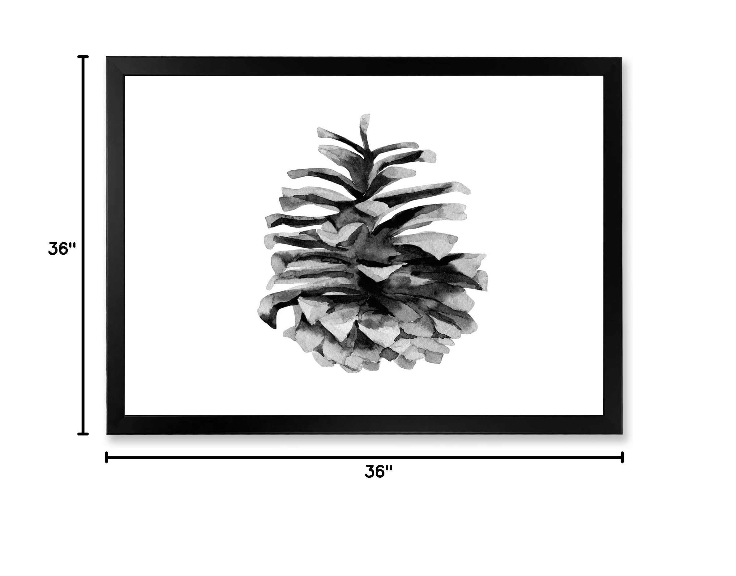 Conifer Cone Monochrome Traditional Framed Wall Art - Black & White Pine Tree Canvas Print for Living Room, Bedroom, Office Decor