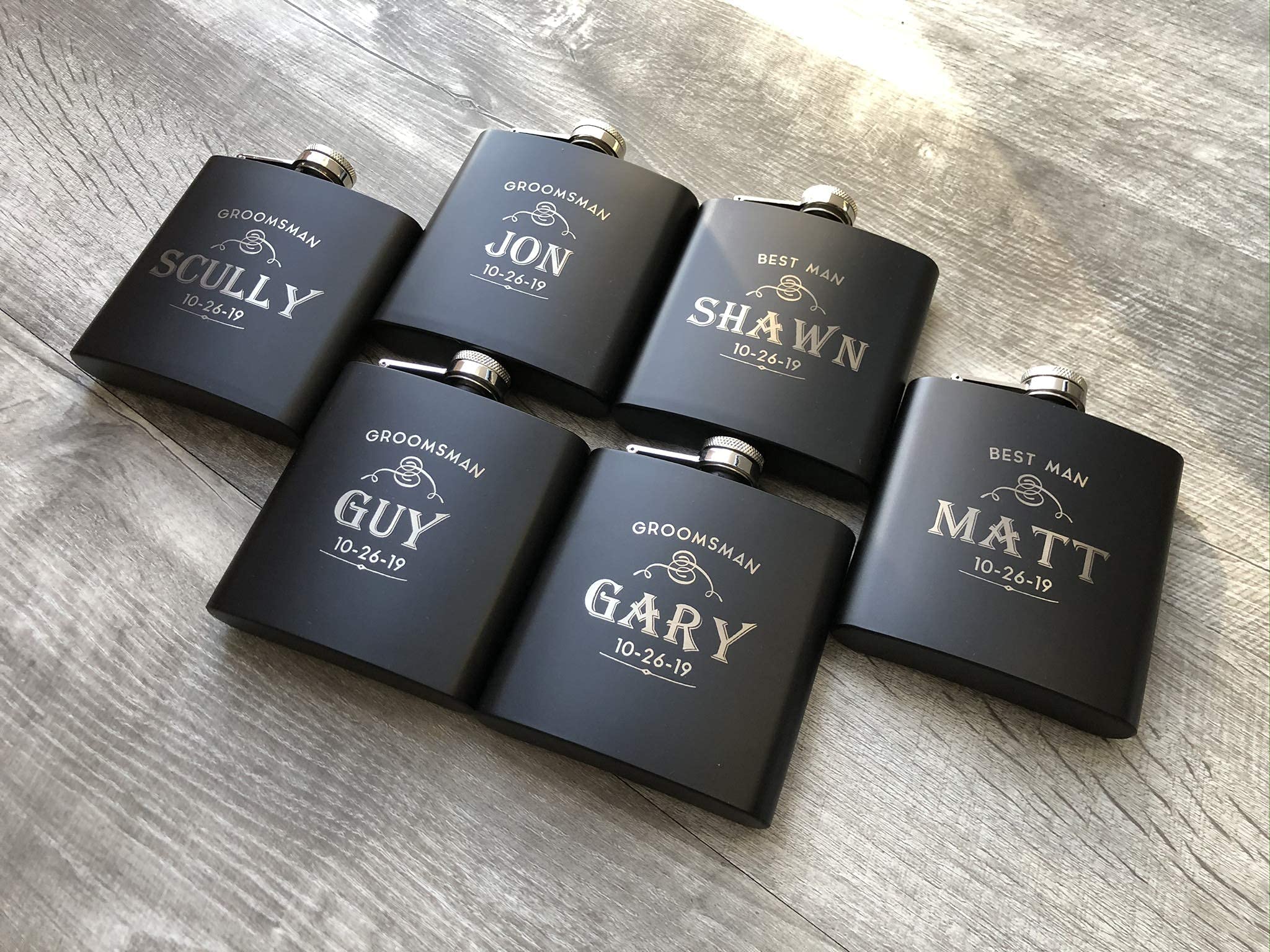 Premium Personalized Groomsman Gifts Set of 6 - Custom Engraved Flask with 9 Design Options - Best Man & Wedding Party Favors - Perfect for Proposals, Bachelor Parties & Thank You Gifts - by Froolu