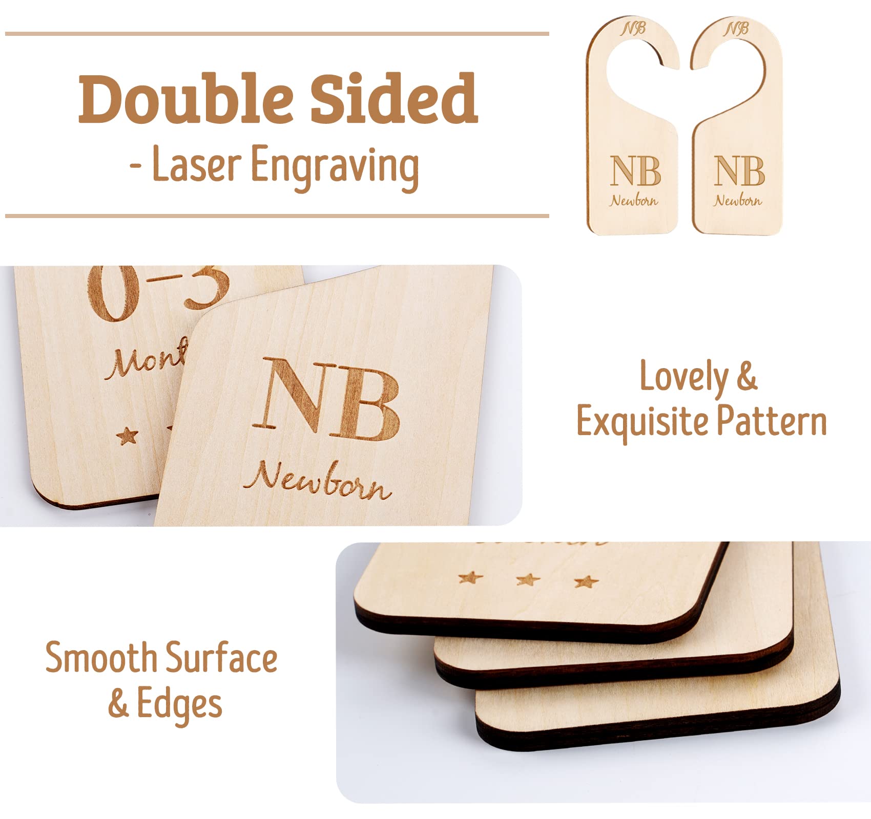 HOUÍSM 7-Pack Wooden Baby Closet Size Dividers - Thick Double-Sided Nursery Organizers for Newborn to 24 Months | Perfect for Baby Shower Gifts & Nursery Closet Organization