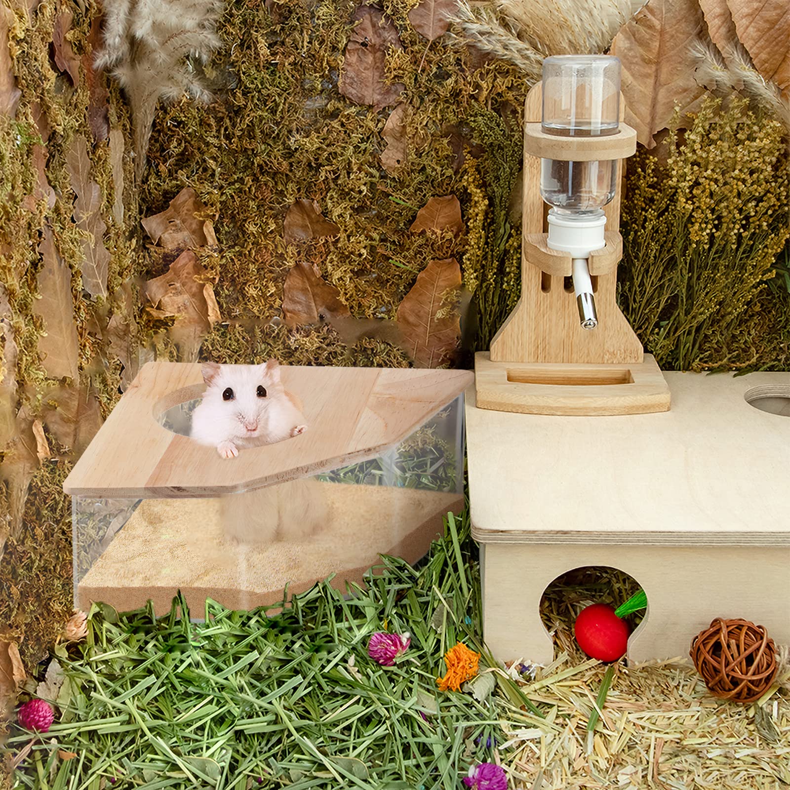Large Transparent Acrylic Hamster Sand Bath Box - Hamster Bathroom House & Accessories for Gerbils, Lemmings - Perfect for Cage Cleaning & Small Pet Grooming