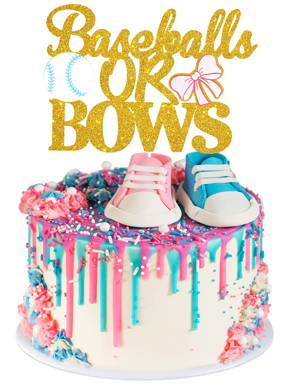 Baseball or Bows Gender Reveal Cake Topper - Baby Shower Decor for Boy or Girl - Blue & Pink Pregnancy Announcement Supplies - Perfect for Gender Reveal Parties & Baby Showers