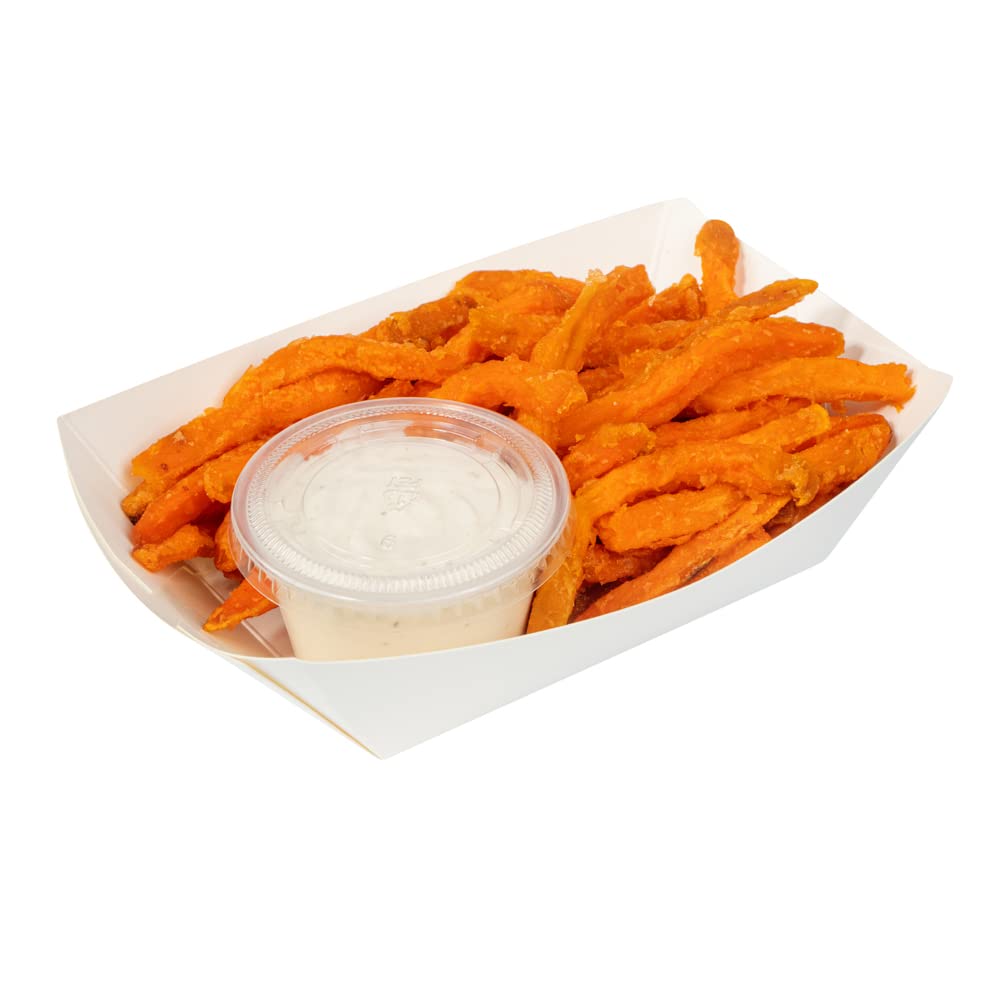 Restaurantware Bio Tek 1/2 Pound Disposable Paper Food Trays - 400 Heavy-Duty Greaseproof White Food Boats for Snacks, Appetizers, Treats | Perfect for Parties, Carnivals, Food Trucks & Catering Events
