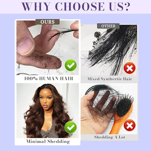 7x5 Glueless Human Hair Wigs - 24 Inch Pre Plucked Body Wave Lace Front Wig | 220% Density Chocolate Brown | No Glue Needed | Instant Wear | Perfect for Daily Use, Parties & Special Occasions