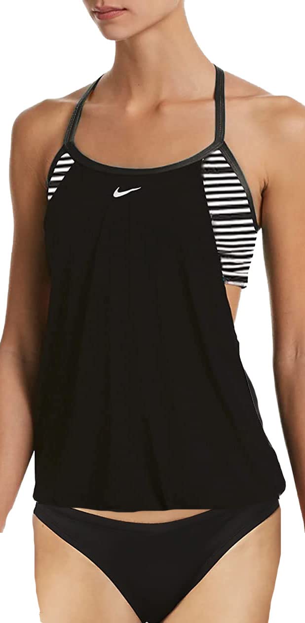 Nike Women's Drape Layered Tankini Swimsuit Top & Bikini 2-Piece Set - XS Black (NESSC392-001) | Beachwear, Pool Party, Summer Vacation Swimwear