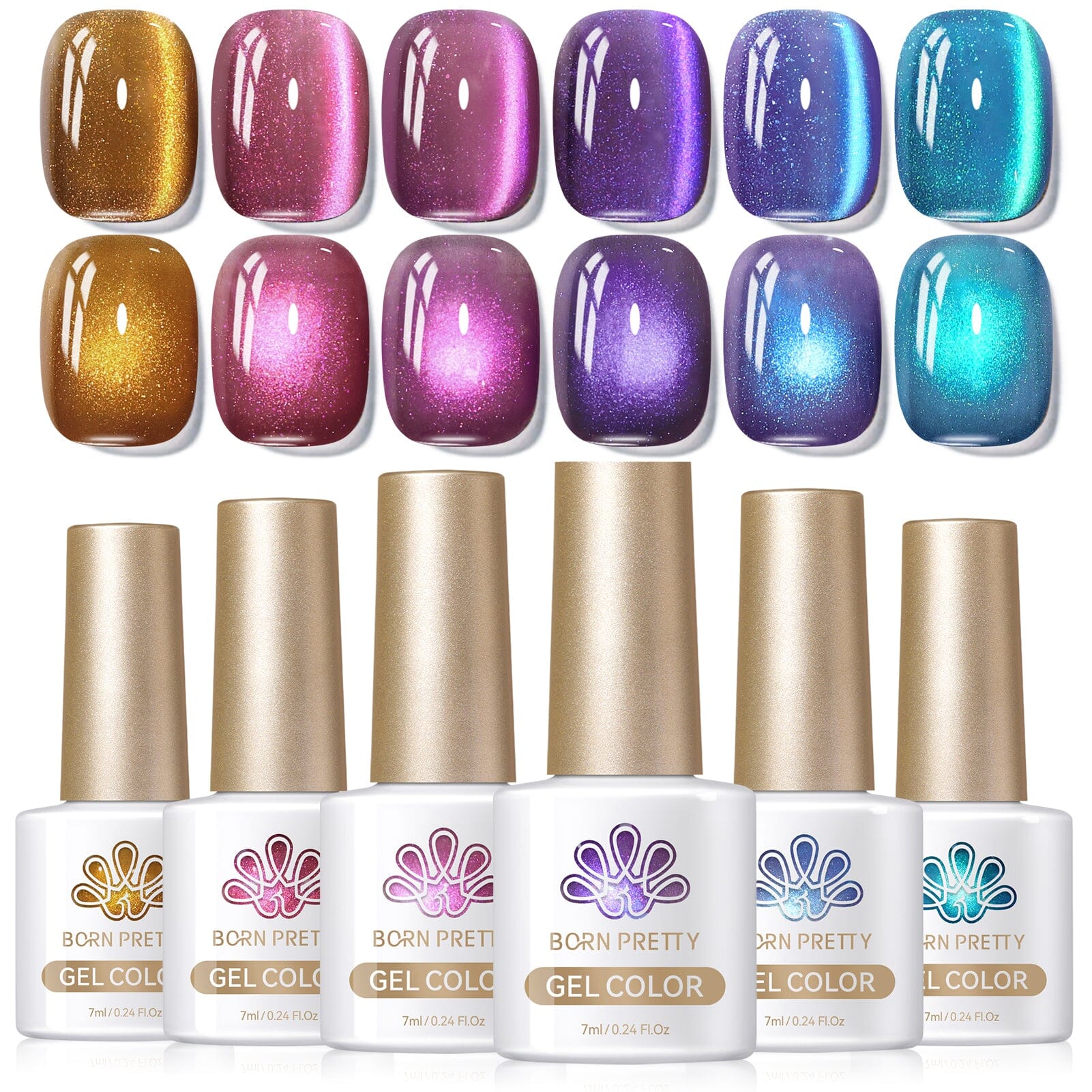 6 Colors Cat Magnetic Gel Polish Set - Galaxy Glass Effect Nail Polish Kit 7ml for Salon & Home Manicure