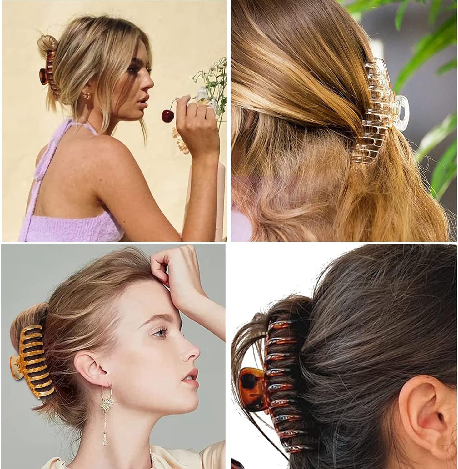 3 PCS Large Non-Slip Clear Hair Claw Clips for Women - Jumbo Strong Hold Banana Clips for Thick Hair | Perfect for Ponytails, Buns and Everyday Hairstyles