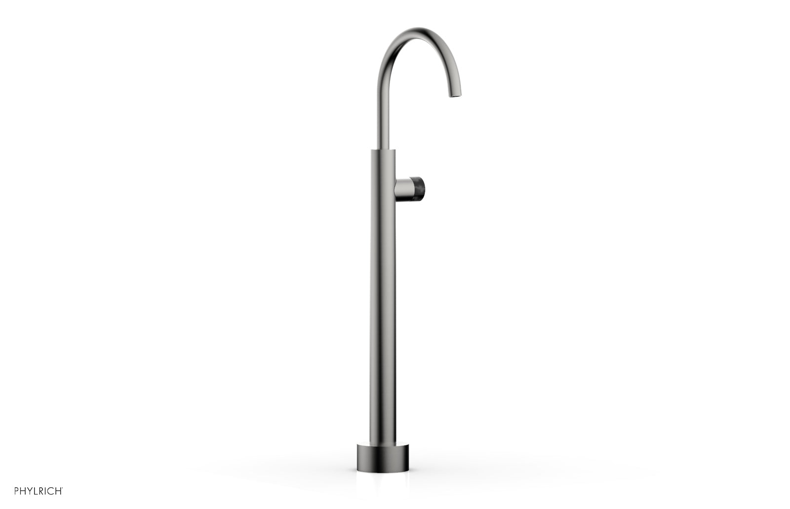 BASIC II Low Floor Mount Tub Filler with Black Marble Handle - Model 230 47 04 | Modern Bathroom Faucet for Freestanding Tubs & Luxury Spa Settings