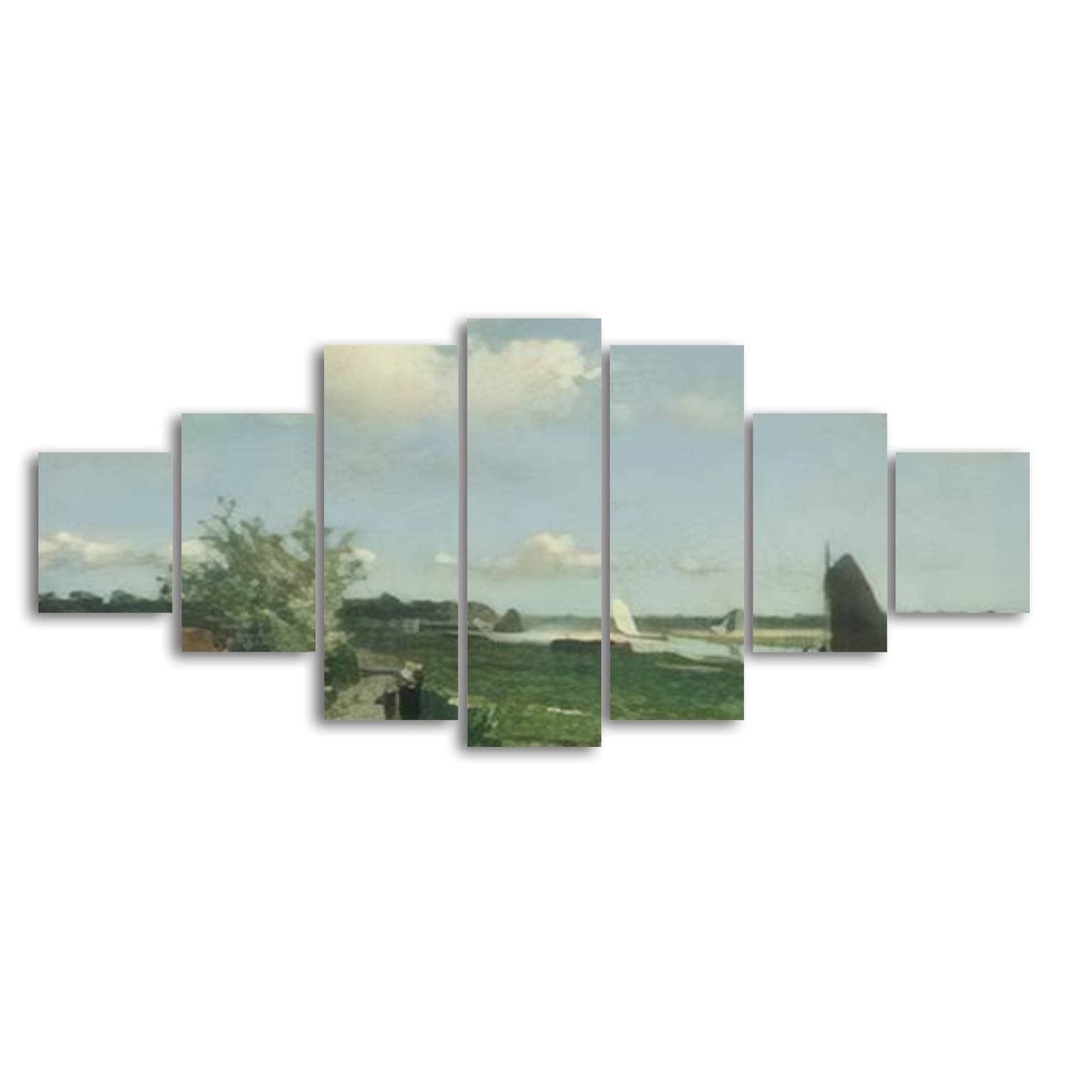 Johan Hendrik Weissenbruch 'View near the Geest Bridge' 1868 Dutch Landscape Canvas Wall Art - Large 7-Panel Framed Painting for Living Room, Bedroom & Office Decor | Ready to Hang | Vintage Home & Office Wall Decor