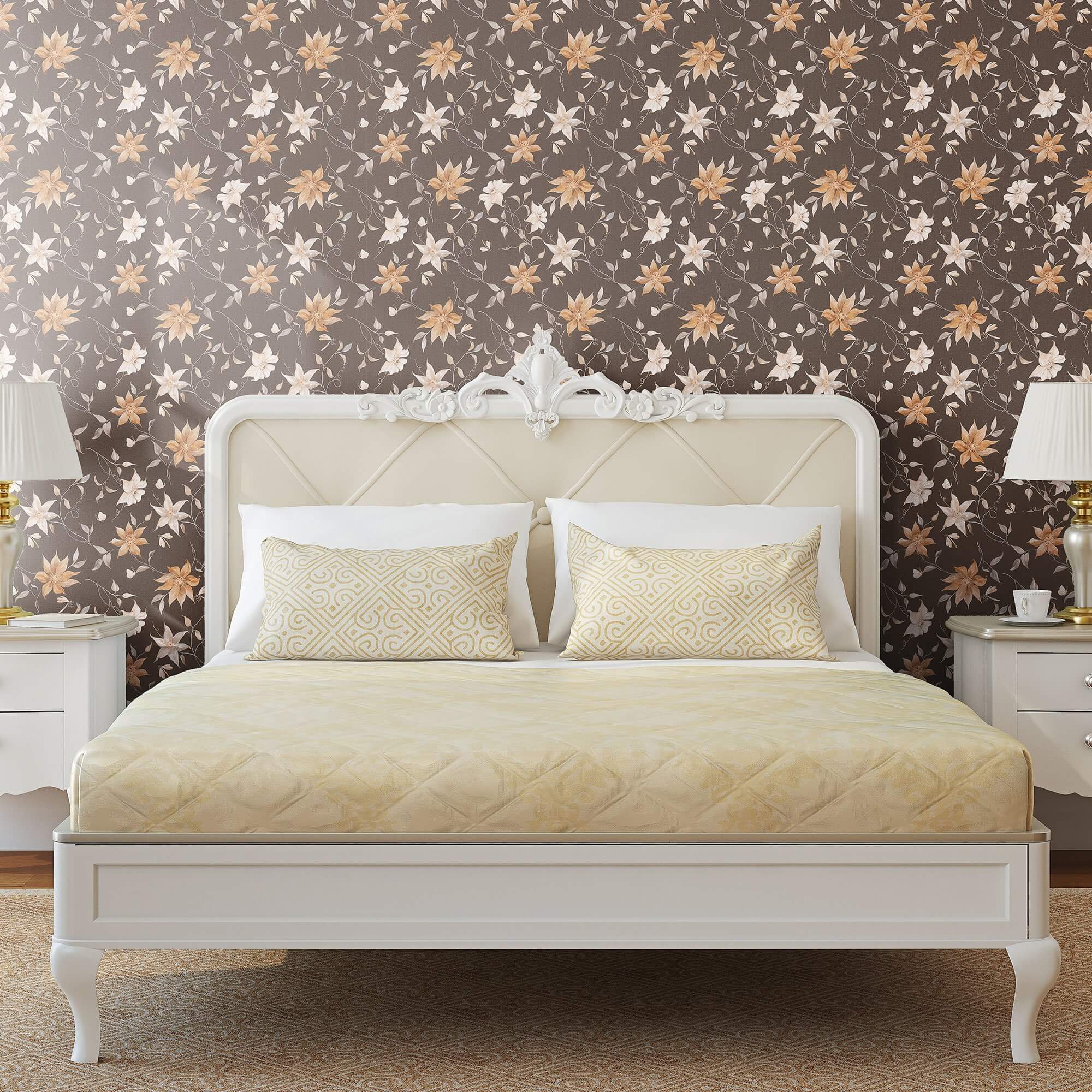 Brown Floral Peel and Stick Removable Wallpaper 7860 - Self-Adhesive Wall Decor for Bedroom, Living Room, Office & Nursery