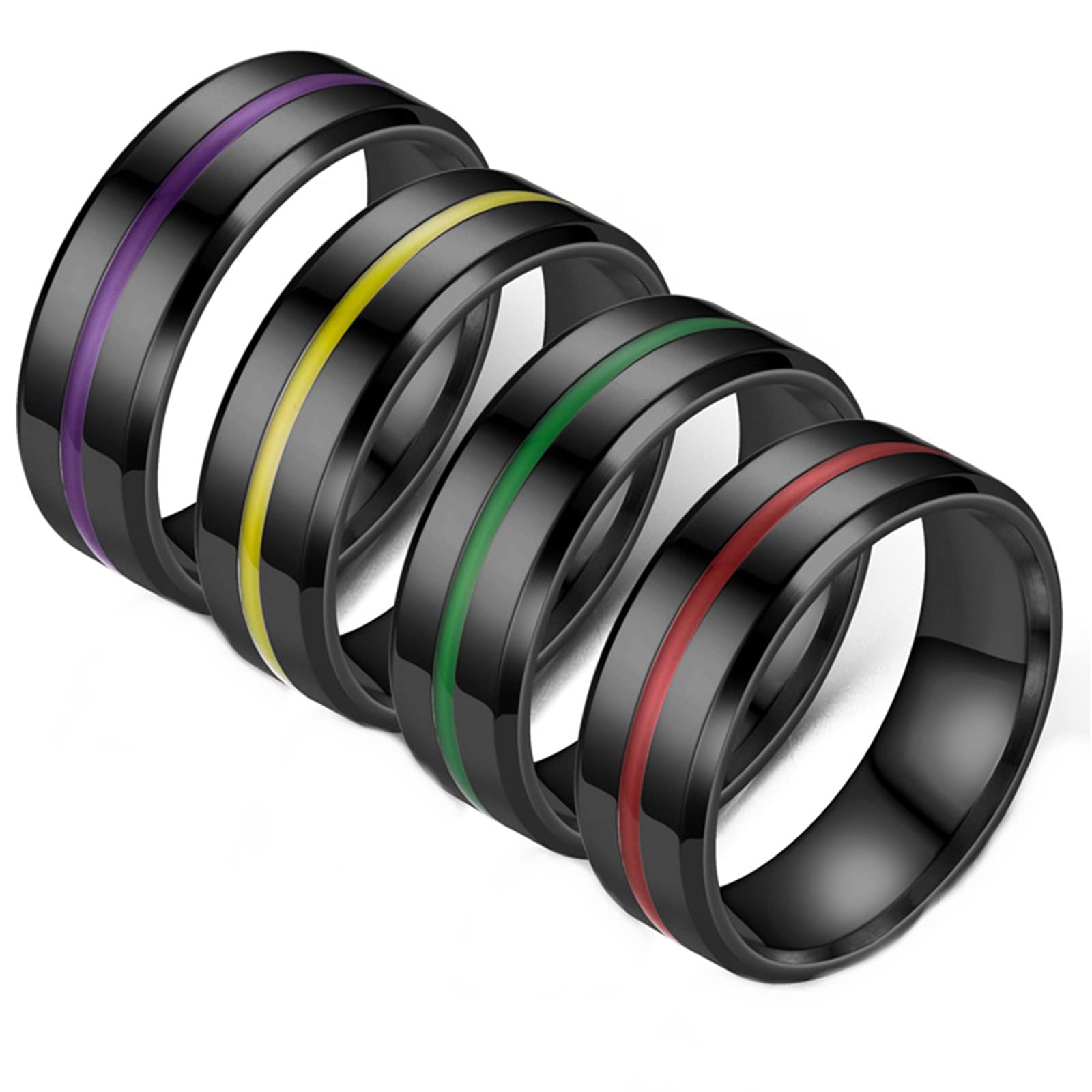 DODORO 4 Pack 8mm Stainless Steel Epoxy Black Rings - Handmade Adjustable Unisex Rings for Men, Women & Teens - Fashion Jewelry Gift for Anniversary, Birthday & Everyday Wear