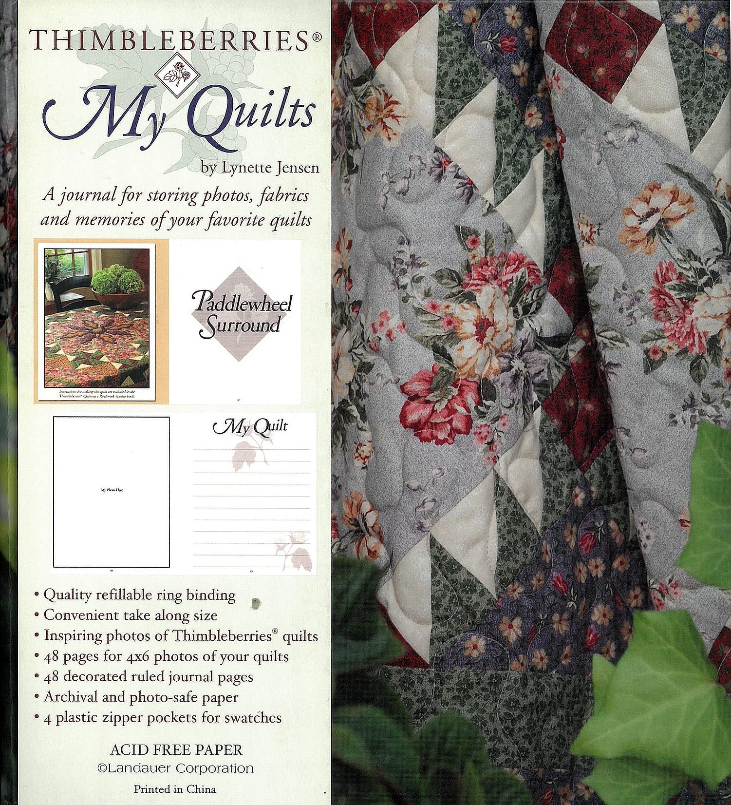 Thimbleberries My Quilts Journal - Refillable 6-Ring Binder with Photo-Safe Paper, Zipper Pouches & Lined Pages for Quilt Photos, Fabrics & Memories | Perfect for Quilters, Sewing Enthusiasts & Craft Lovers to Organize Projects at Home or Quilting Workshops
