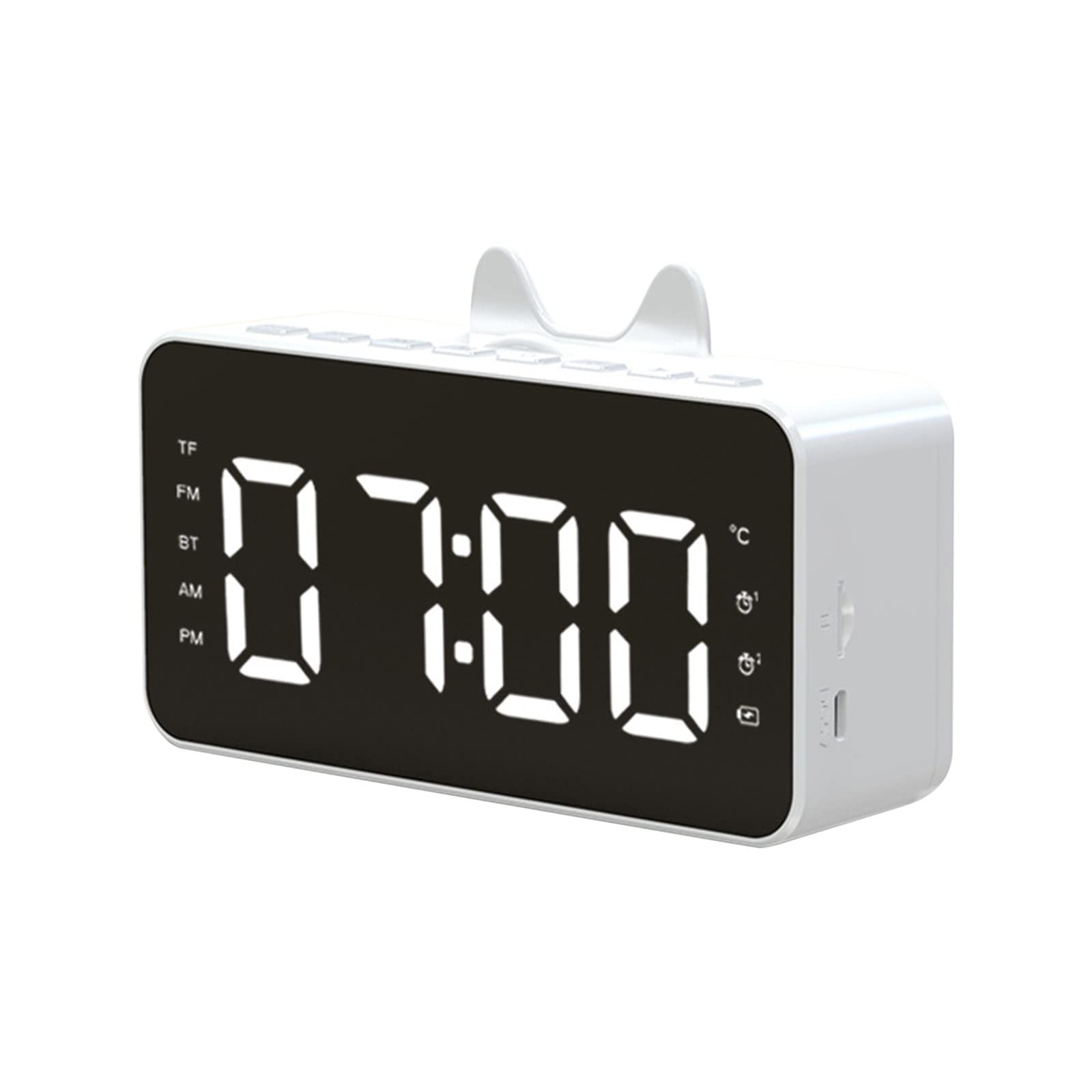 UUWHMN LED Mirror Digital Alarm Clock with Big Time Display, Wireless Speaker & Subwoofer - Bluetooth Music Player for Bedroom, Office, and Home Decor