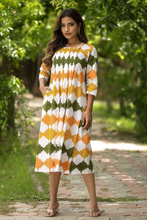 Stylish 'Metallic Mystery' Block Printed Cotton Dress for Women | Handmade Indian Ethnic Wear | Perfect for Festivals, Weddings & Summer Outfits