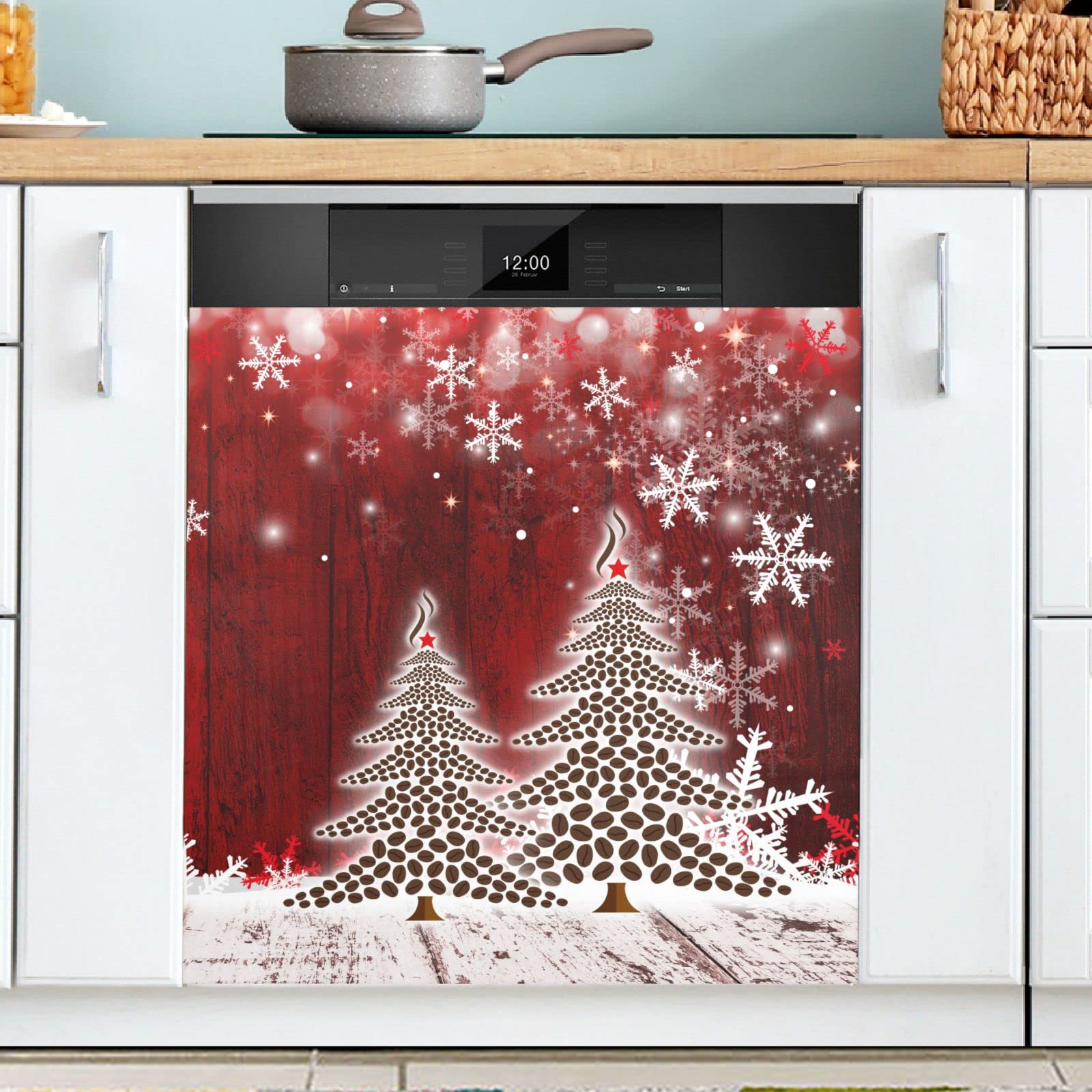 Winter Fir Trees Magnetic Dishwasher Cover 23x26 Inch - Snowy Christmas Refrigerator Decal Panel for Kitchen Appliances | Holiday Home Decor for Dishwasher & Fridge