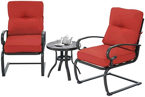 Crownland 3-Piece Outdoor Patio Bistro Set - Wrought Iron Metal Cafe Table & Cushioned Chairs - Perfect for Garden, Balcony & Backyard Dining - Red