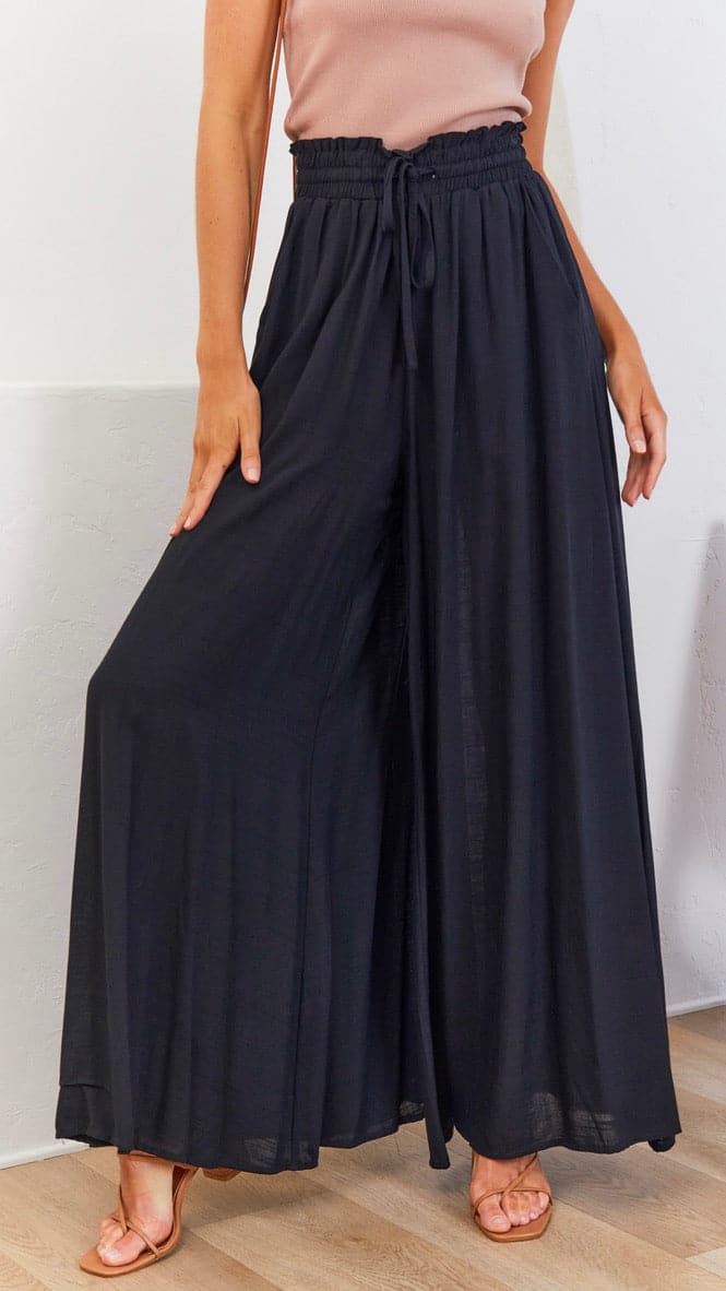 Avery Wide Leg Pants for Women - High Waisted Flowy Trousers in Black | Comfortable & Stylish for Work, Casual Outfits and Travel