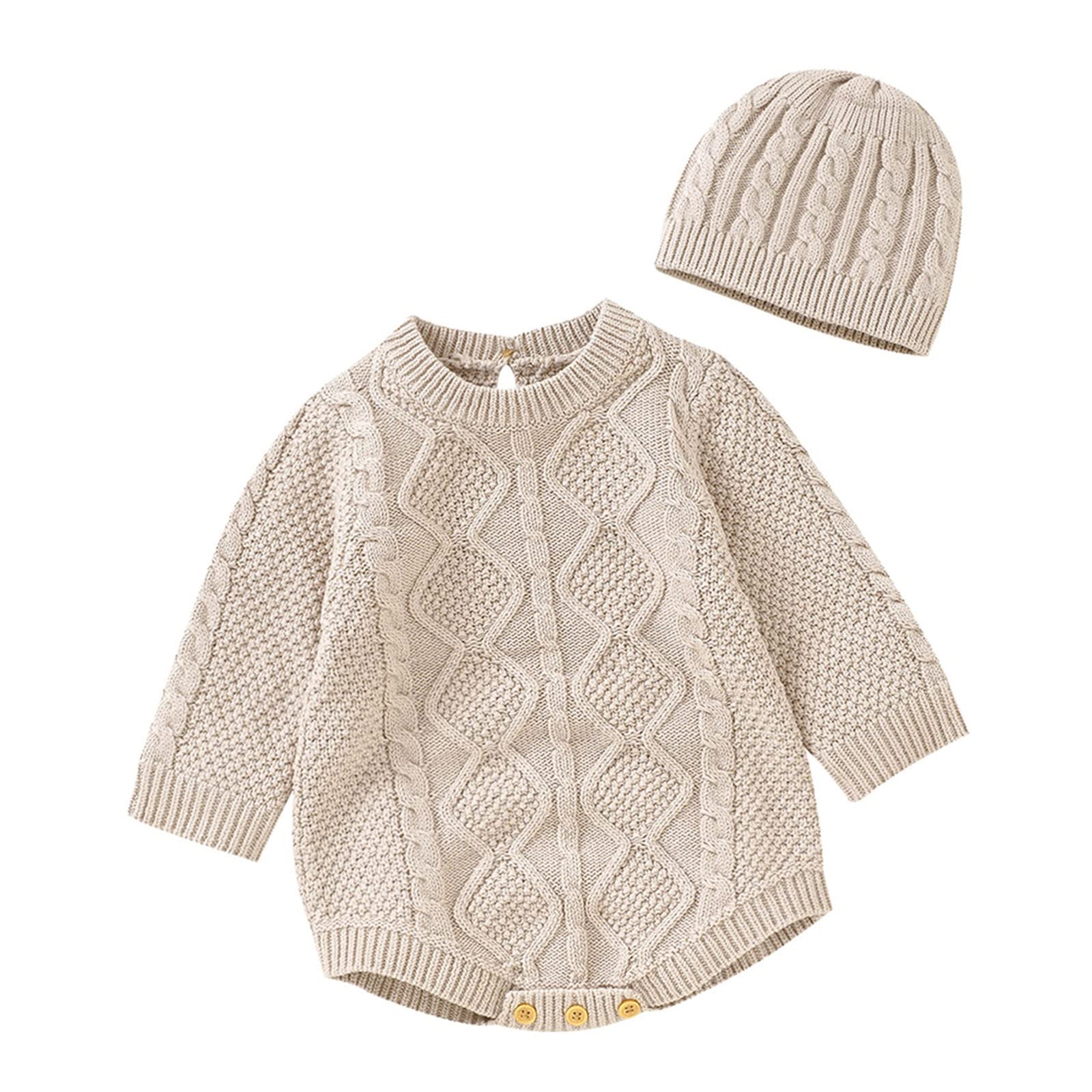 Baby Romper Jumpsuit for Boys & Girls - Soft Cotton Knit Bodysuit with Long Sleeves & Matching Hat - Newborn Infant Outfit for Playtime, Photo Shoots & Daily Wear