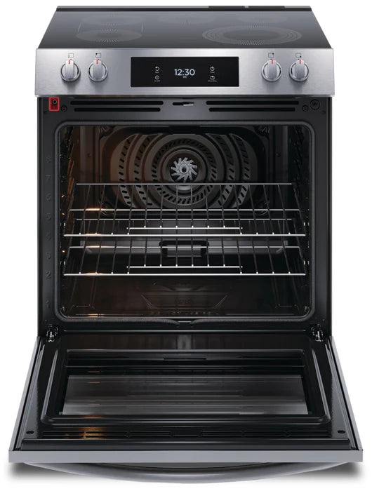 Frigidaire Gallery GCFE306CBD 30-Inch Black Stainless Steel Front Control Electric Range with Total Convection - Perfect for Home Kitchens & Modern Cooking