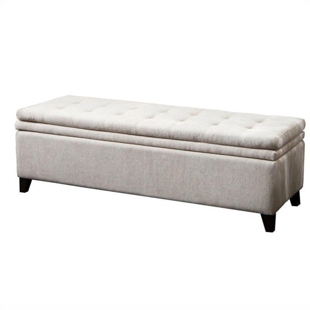 Christopher Knight Home Brighton Linen Storage Ottoman in Ivory - Stylish Footrest, Bench & Hidden Storage for Living Room, Bedroom or Nursery