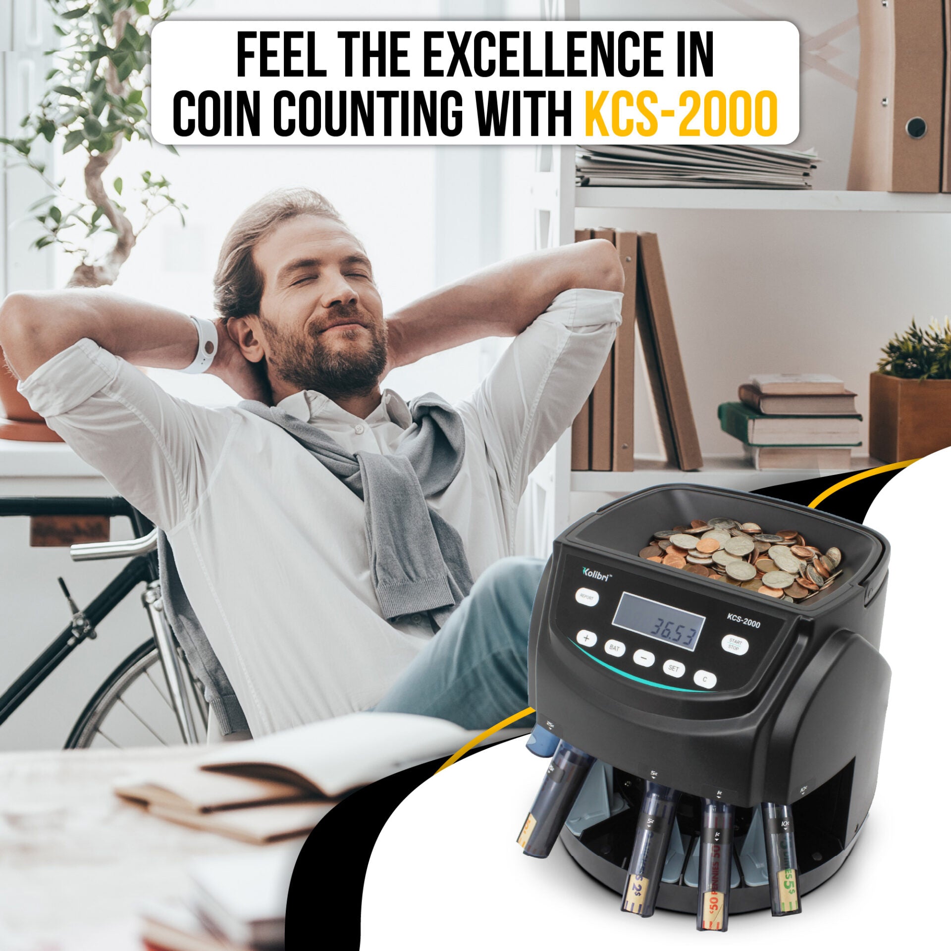 Kolibri KCS 2000 High-Speed Digital Coin Counter and Sorter Machine for Banks, Retail Stores, and Small Businesses - Accurate Money Counting Solution for Cash Handling Efficiency
